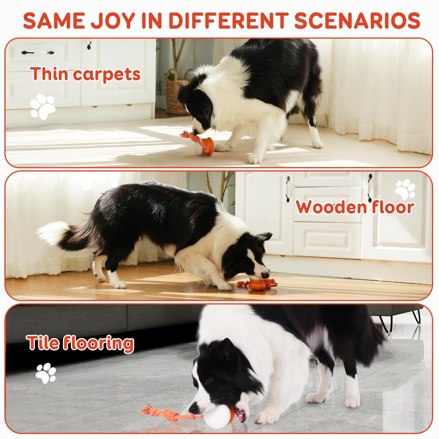 Qgi Interactive Dog Ball, Random Path Electric Automatic Moving And Rolling Dogs Toy With Rope For Small Medium Large Dogs, Moti