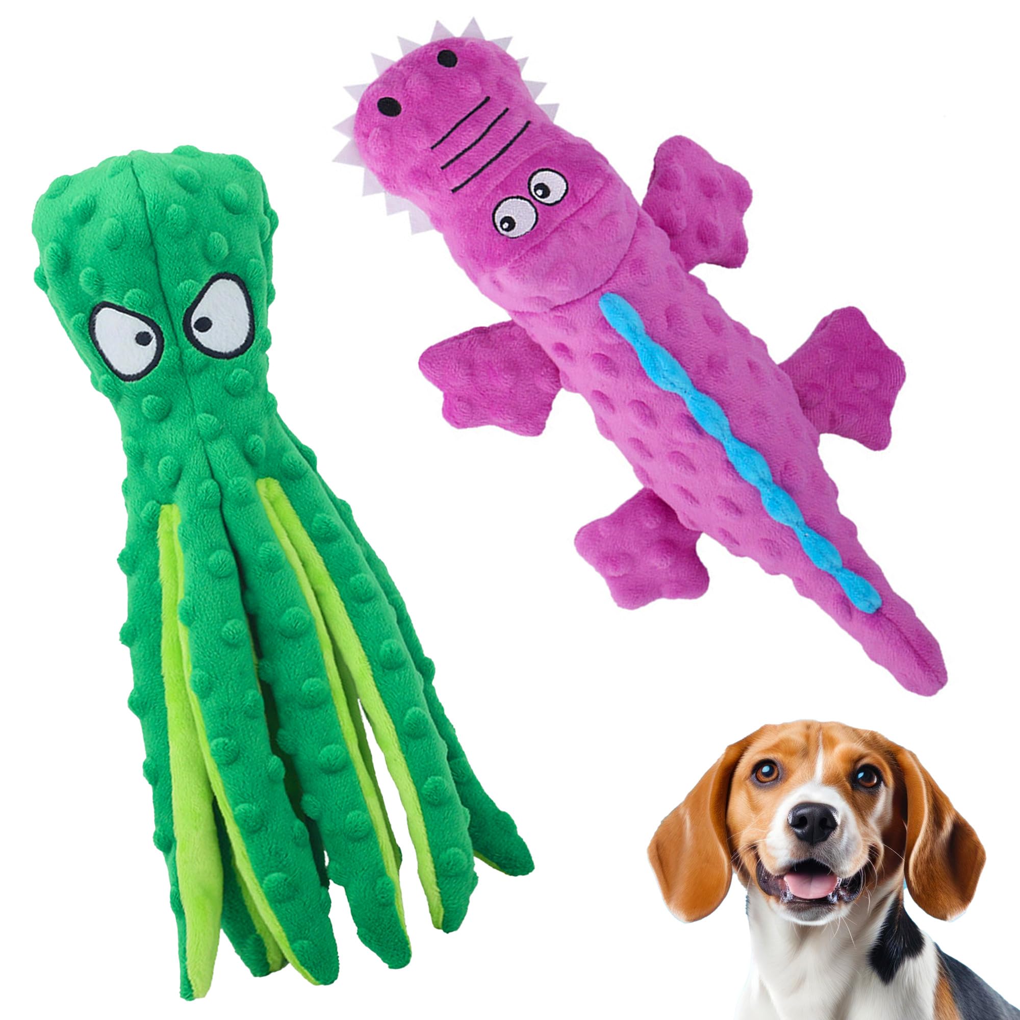 Topnique Dog Squeaky Toy Set - Octopus And Crocodile Design, 2-Pack, Durable Plush Toys For Large Dogs, Interactive Play, Sturdy