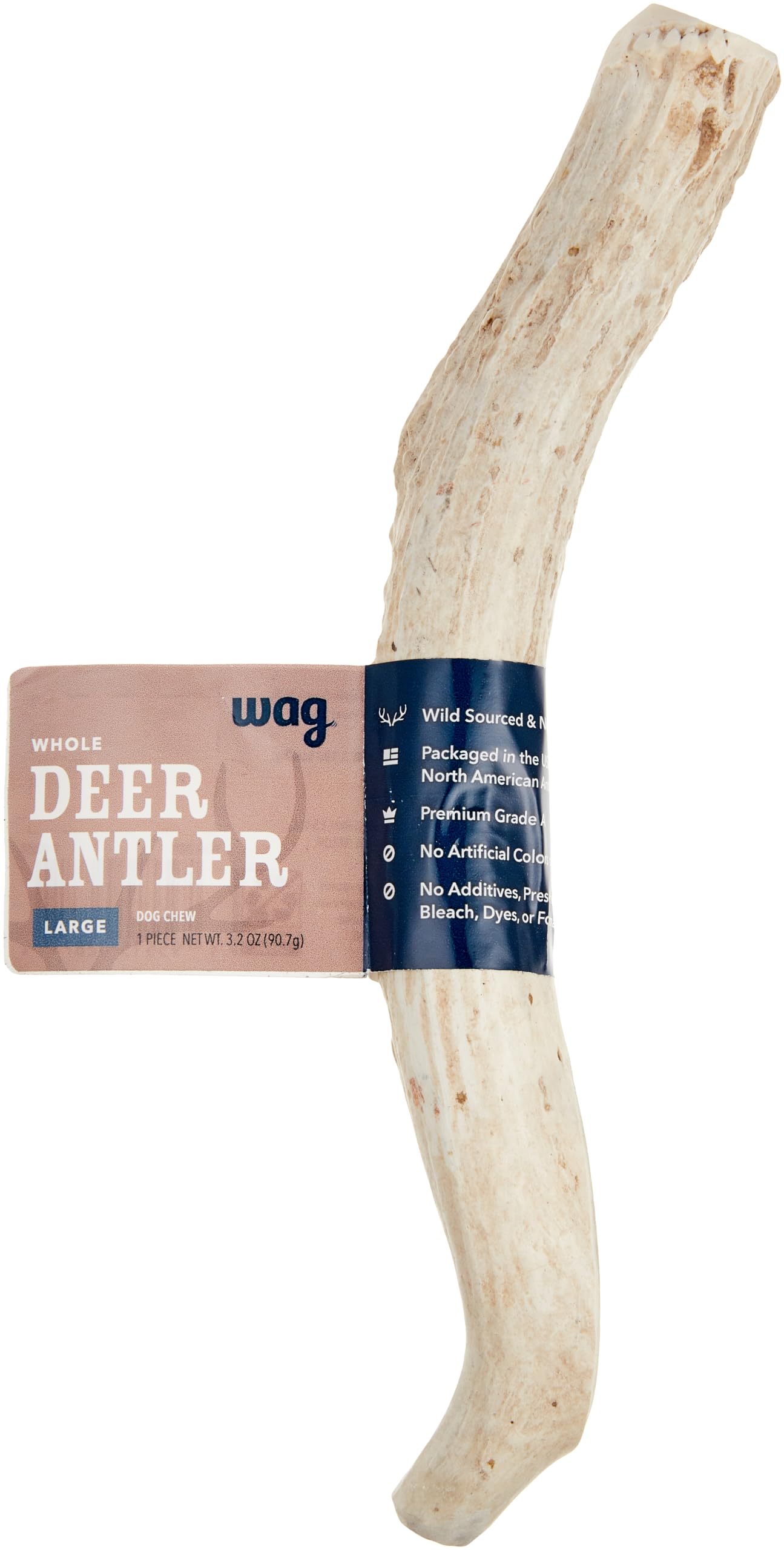 Amazon Brand - Wag Dog Deer Antler Chew, Naturally Shed, Whole, Large 8-9.5 inches, Long Lasting for Aggressive Chewers, Best fo