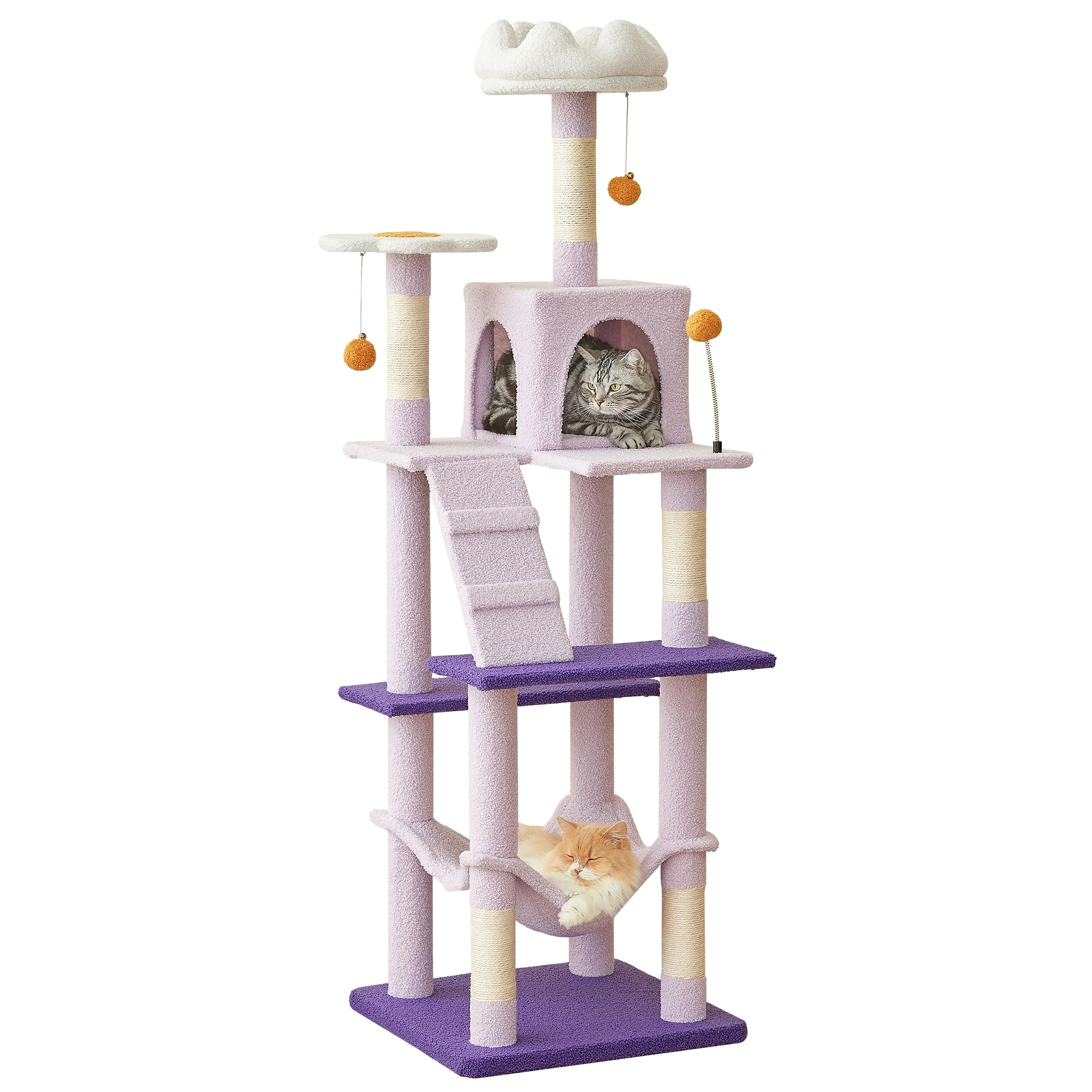 Mwpo Flower Cat Tree For Indoor Cats, 63.8 Inches Multi-Level Cat Tower With Sisal-Covered Scratching Posts, Padded Platform, Ha