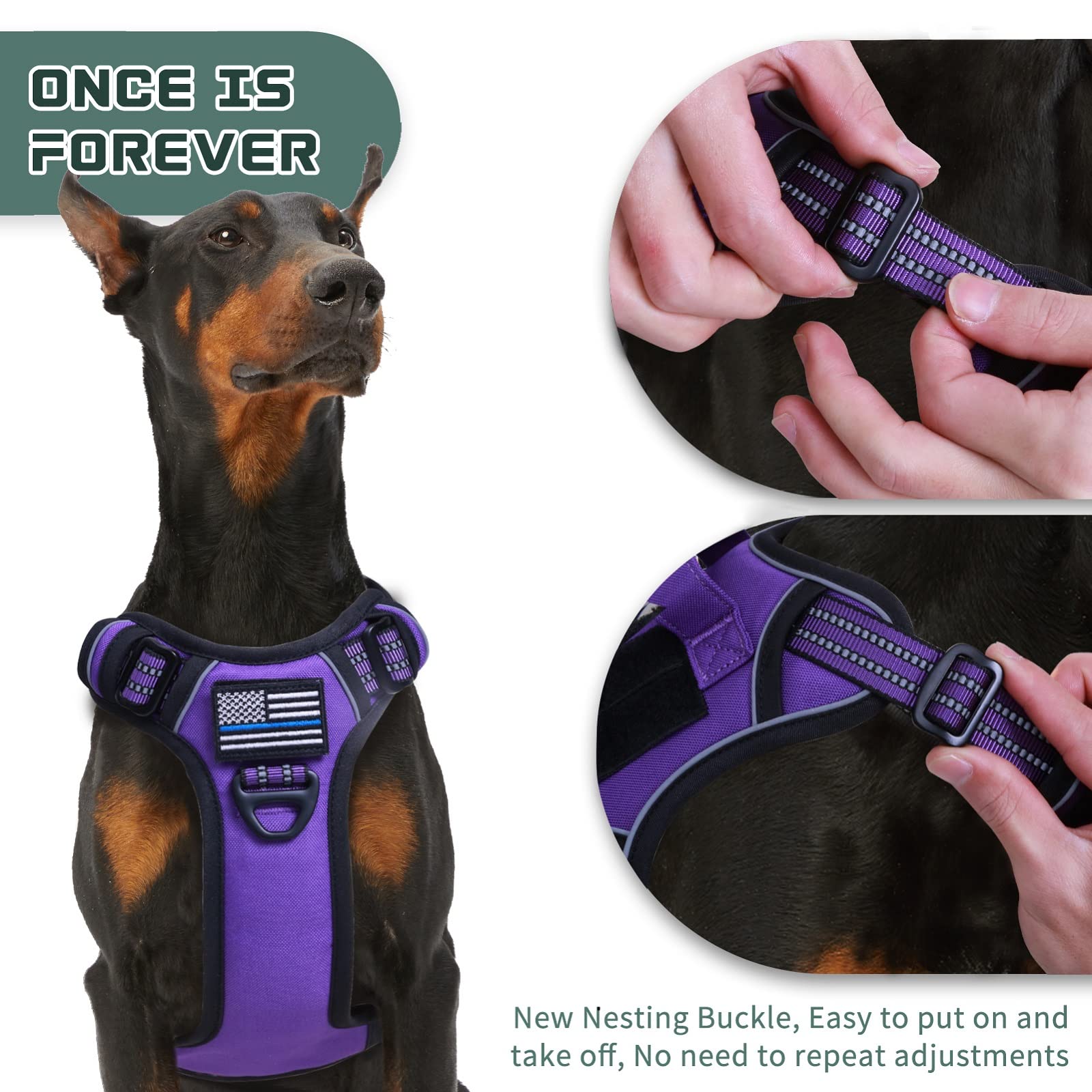BUMBIN Tactical Dog Harness for Large Dogs No Pull, Famous TIK Tok No Pull Puppy Harness, Fit Smart Reflective Pet Walking Harne