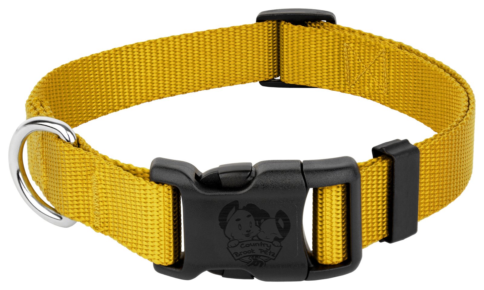 Country Brook Petz - 30+ Vibrant Colors - American Made Deluxe Nylon Dog Collar With Buckle (Mini, 3/8 Inch Wide, Gold)