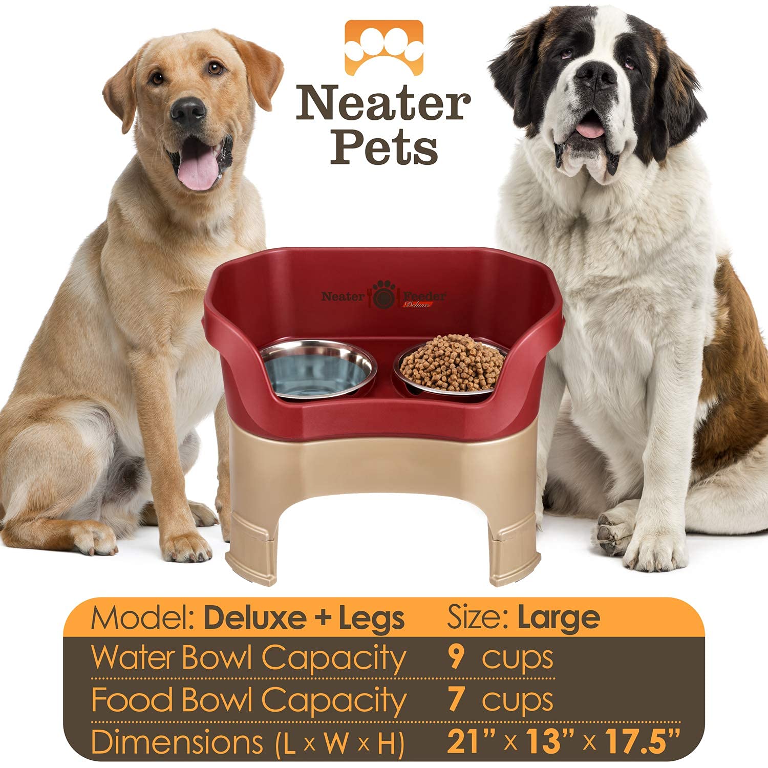 Neater Feeder Deluxe Mess Proof Dog Bowls Elevated for Large Dogs - Made in USA - No Spill Raised Dog Food Bowl Stand w/Leg Exte