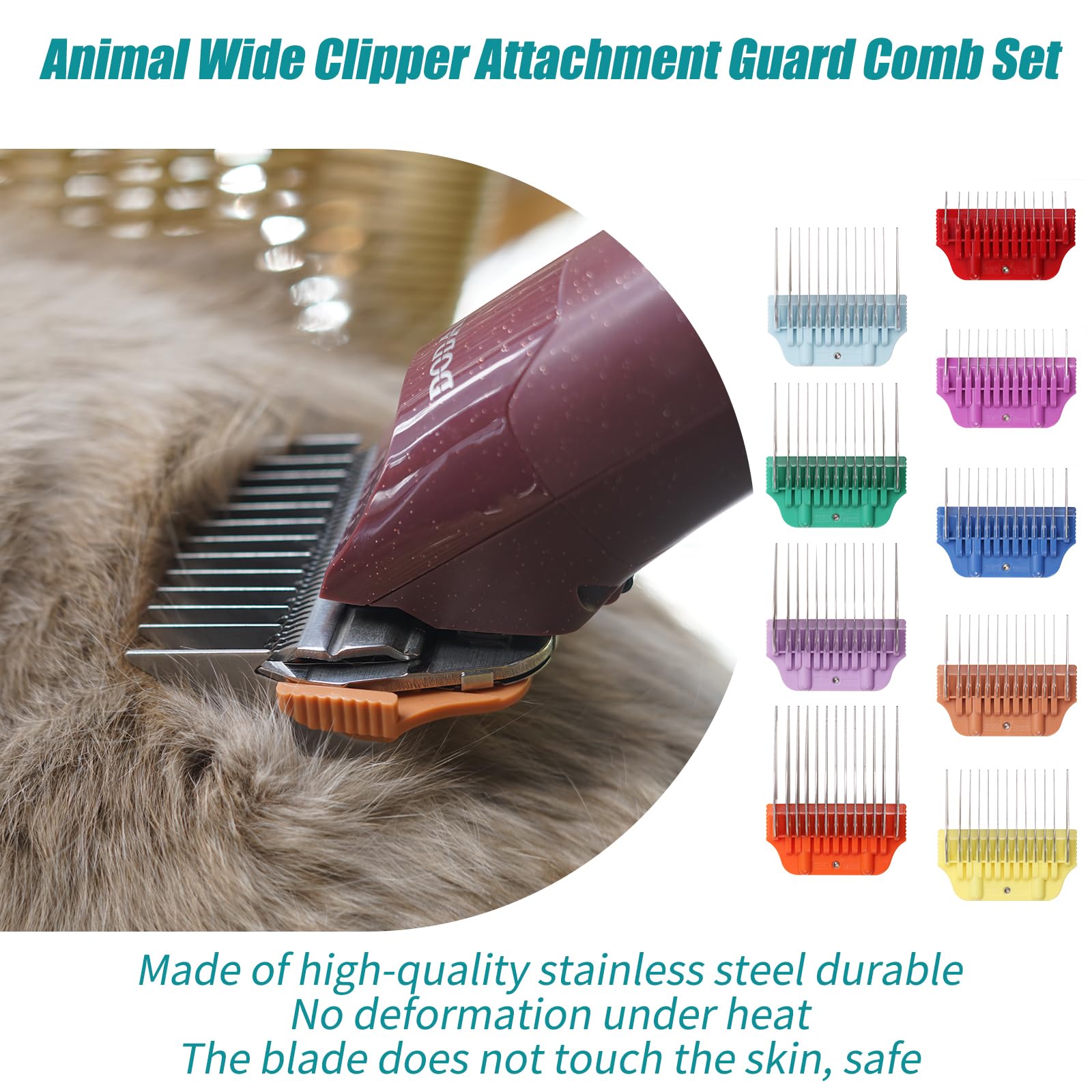 10W/15W/30W Wide Clipper Blade & Dog Stainless Steel Wide Clipper Attachment Guard Comb Set For A5 Series | Snap-On/Off Design C