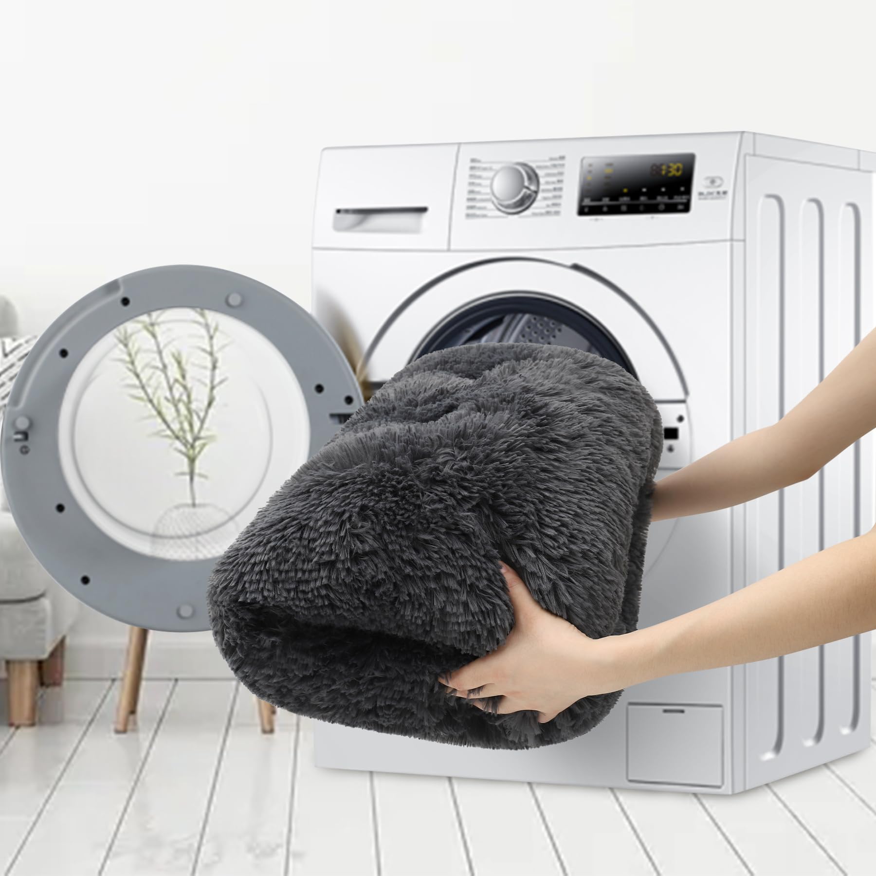 Ksiia Dog Crate Bed Washable Dog Beds For Large Dogs Deluxe Plush Fluffy Comfy Thick Kennel Pad Anti-Slip & Anti-Scratch Pet Sleeping Mat, 35 X 23 Inch, Dark Gray