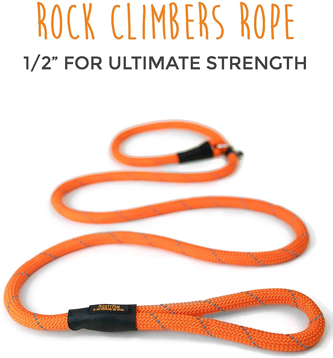 Mighty Paw 6' Slip Dog Leash - Gentle Correction With No More Pulling - Rock Climbers Rope For Ultimate Strength - Universal Design - One Size Fits All - Control When You Need It - Reflective Thread