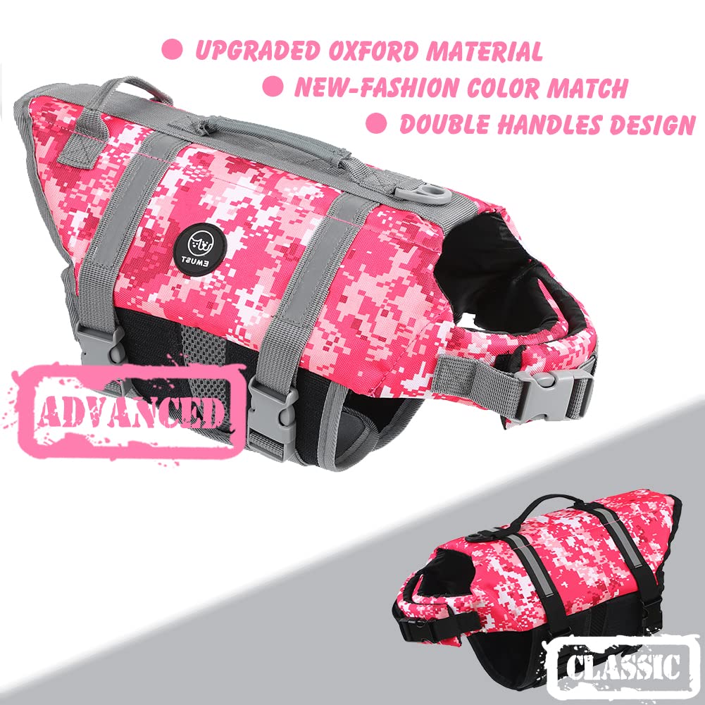 Emust Dog Life Jackets - High Buoyancy Flotation Vests For Swimming, Beach & Boating - S, New Pink Camouflage