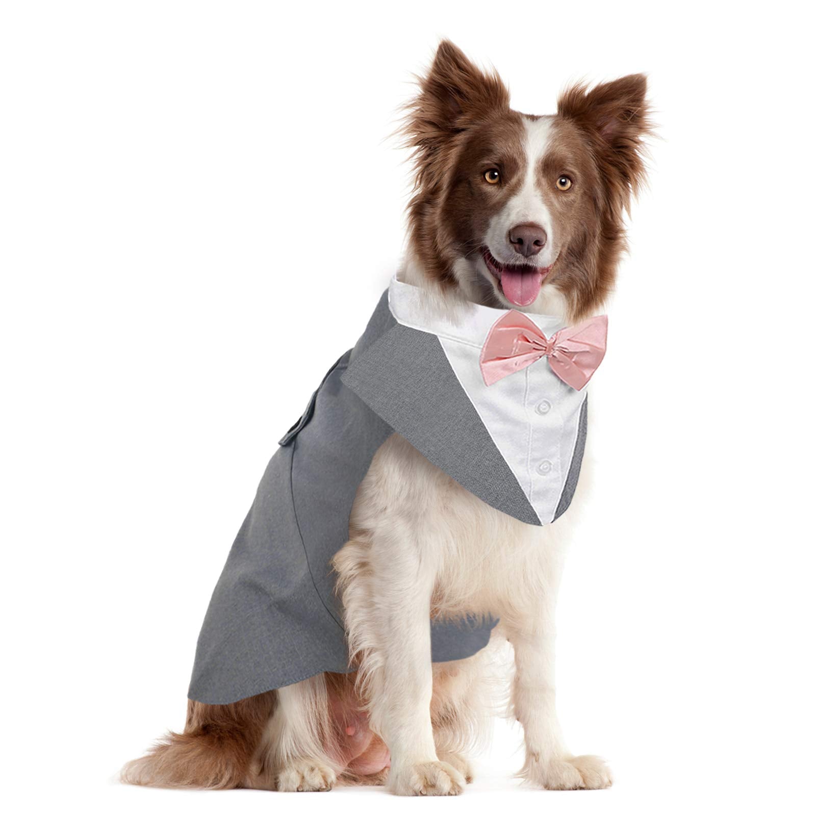 Kuoser Dog Tuxedo Dog Suit And Bandana Set, Dogs Tuxedo Wedding Party Suit, Dog Prince Wedding Bow Tie Shirt Formal Dog Wedding Attire For Large And Medium Dogs Golden Retriever Samo Bulldogs
