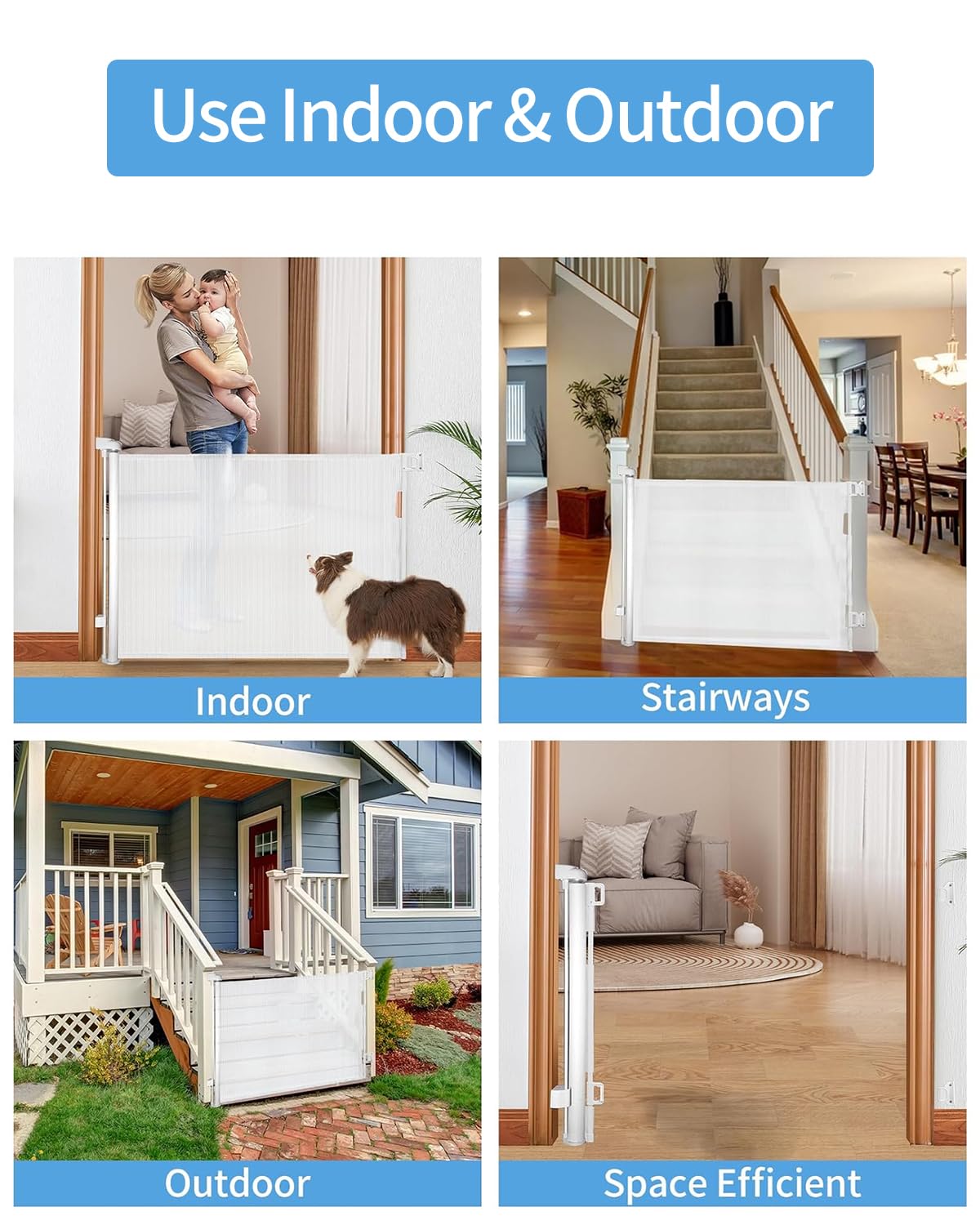Veraste (2 Pack) Retractable Baby Gate for Doorways and Stairs, Mesh Safety Gate for Pet, Indoor & Outdoor Use, One-Hand Operati