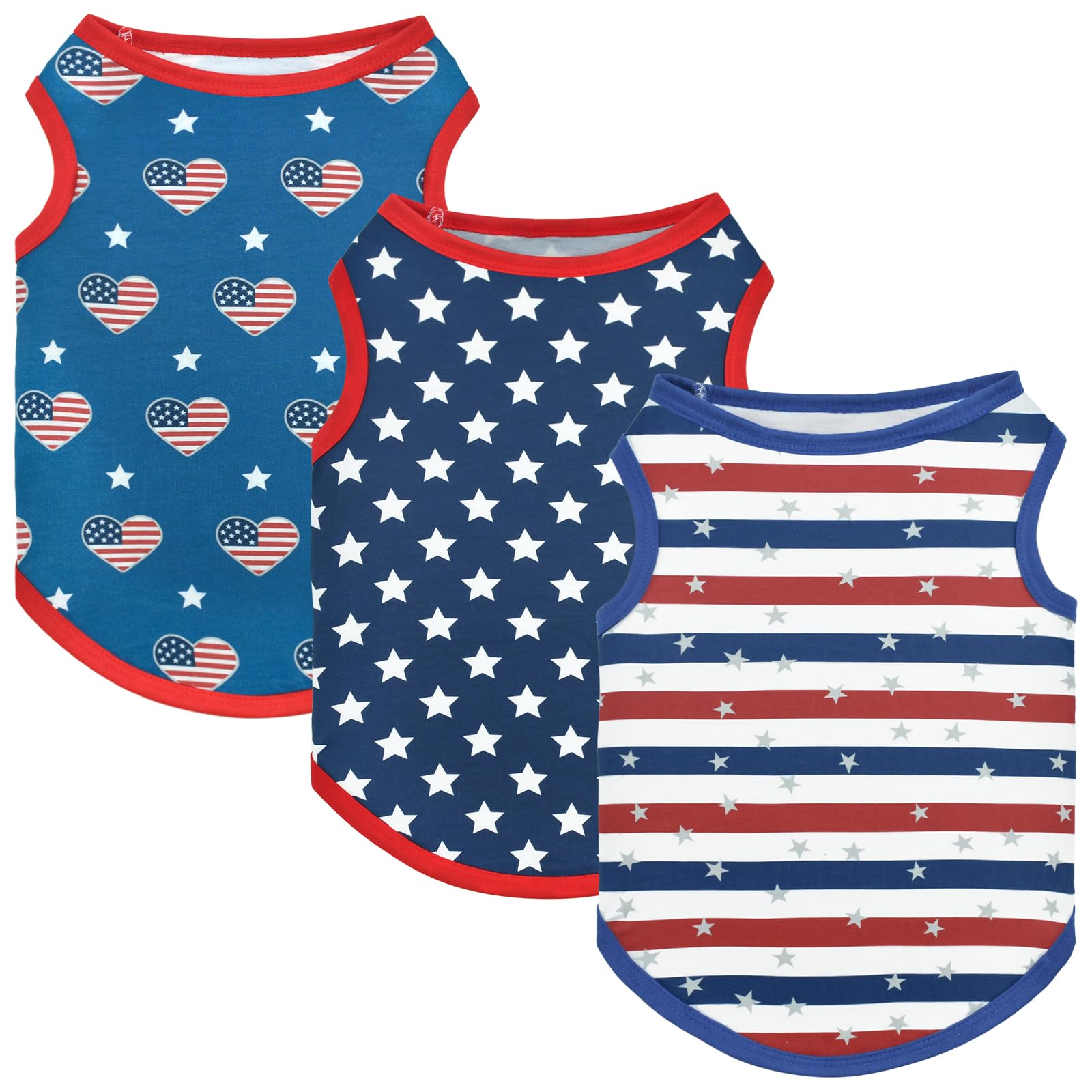 Vehomy 3Pack 4Th Of July Dog Vest American Flag Puppy Sleeveless Shirts Stars & Stripes Pattern Puppy Tank Top Independence Day 