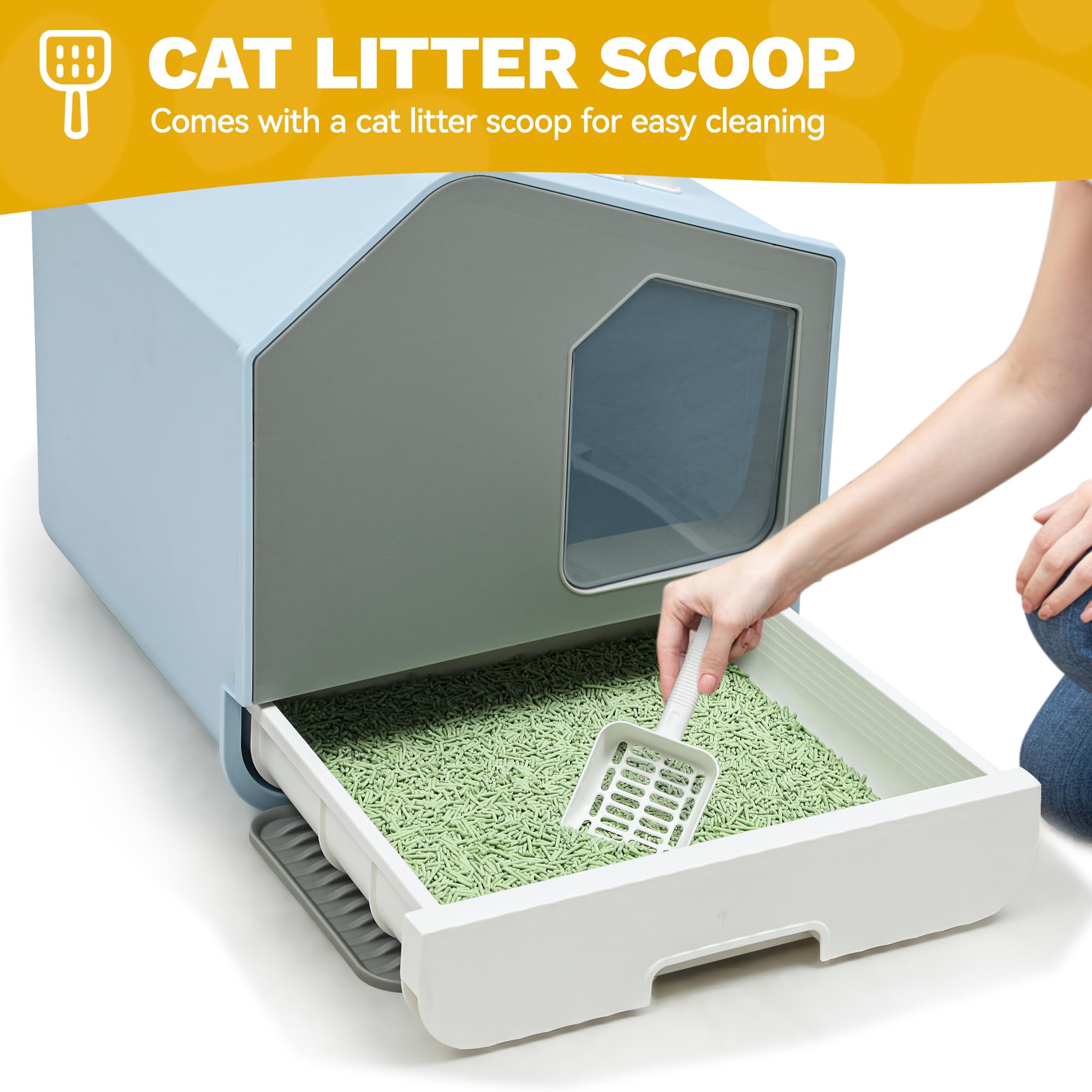 Dwvo Xl Enclosed Cat Litter Box With Vent, Mat, And Litter Scoop, Odorless, Anti-Splashing, No Installation Required - Blue