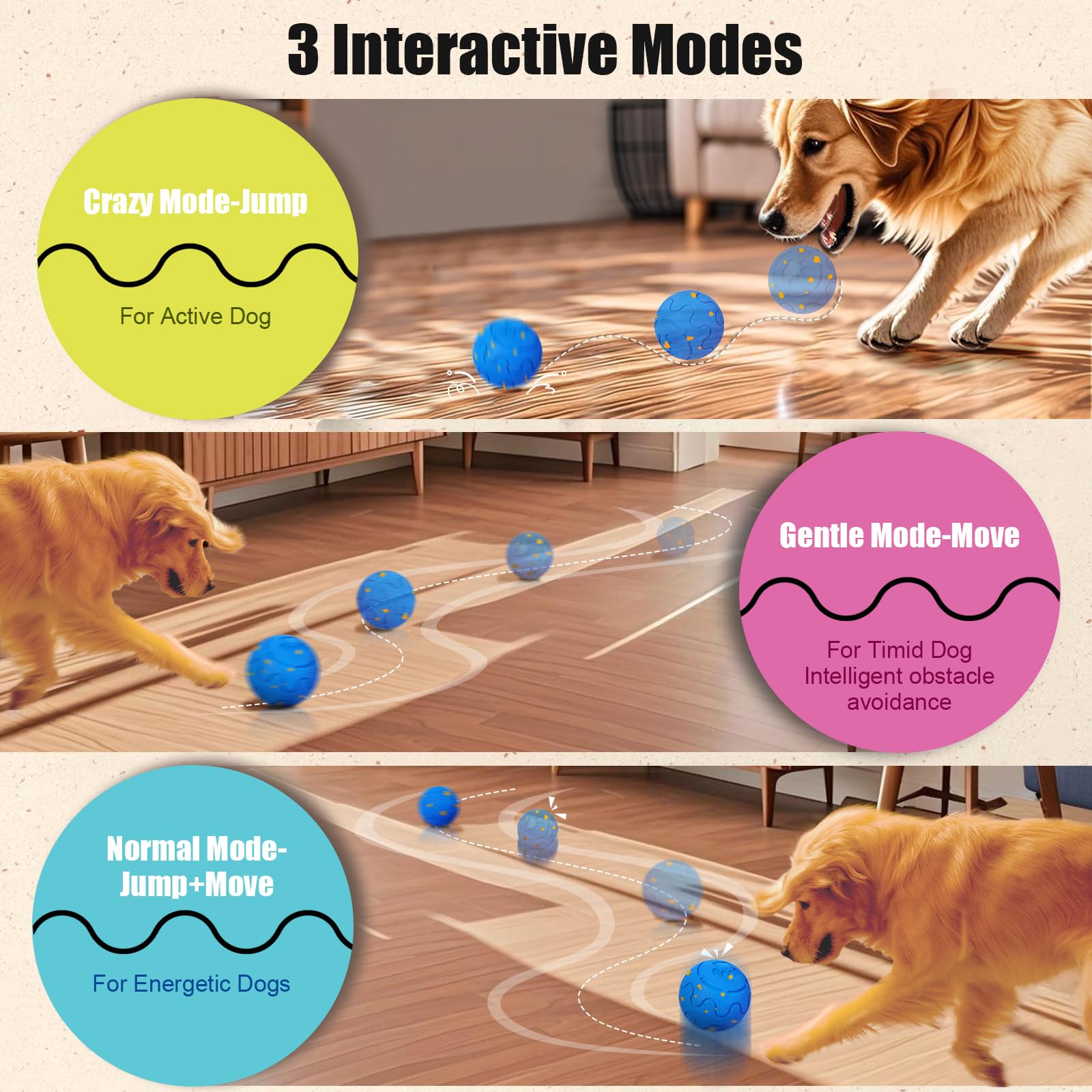 Shapana Interactive Dog Ball - Smart Toy for Medium & Large Dogs, E-TPU, Waterproof, Motion-Activated, Model O15, Blue