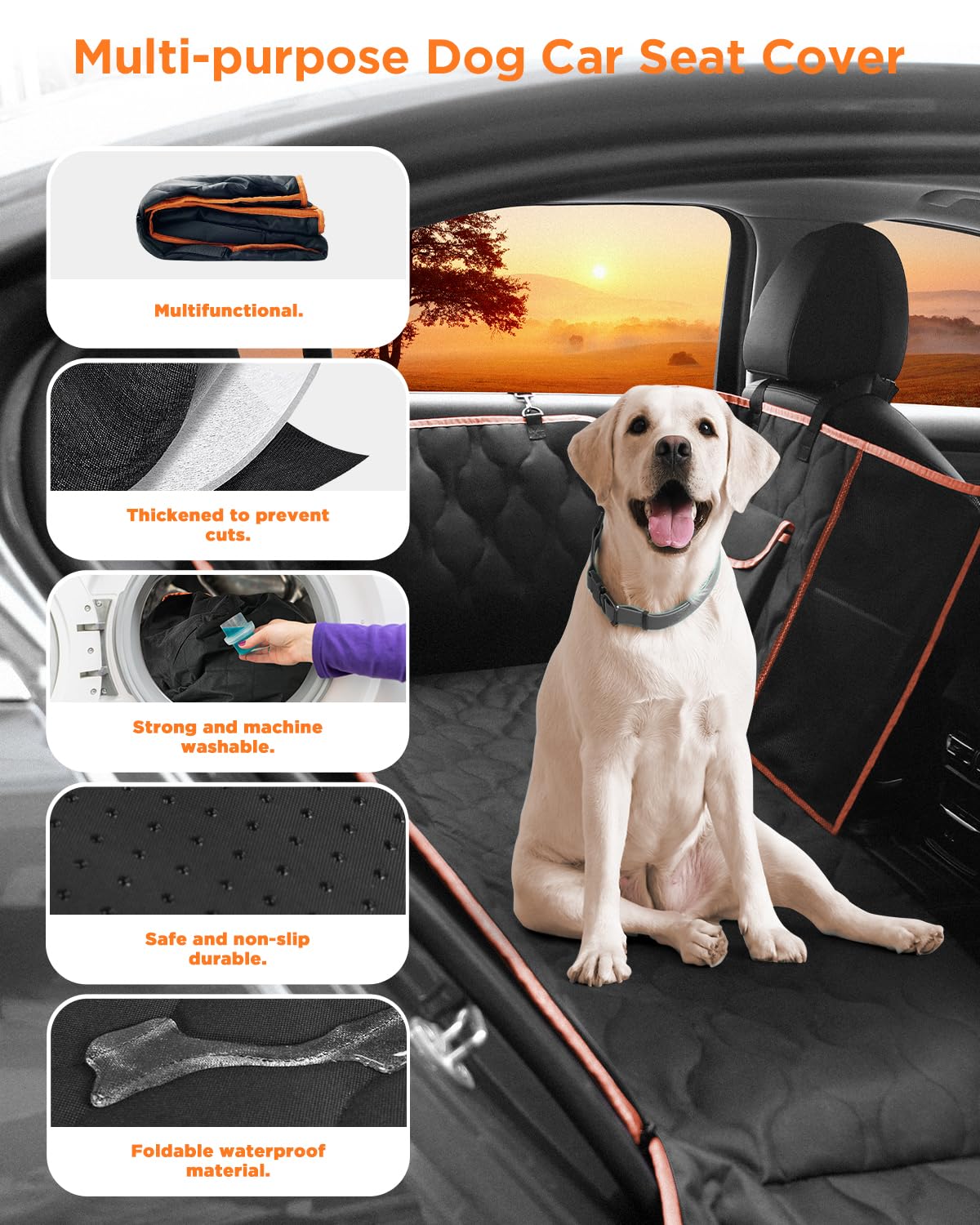 Scratchproof Dog Car Seat Cover For Back Seat, Waterproof Back Seat Pet Cover For Dogs With Mesh Window,Storage Pocket,Side Flap