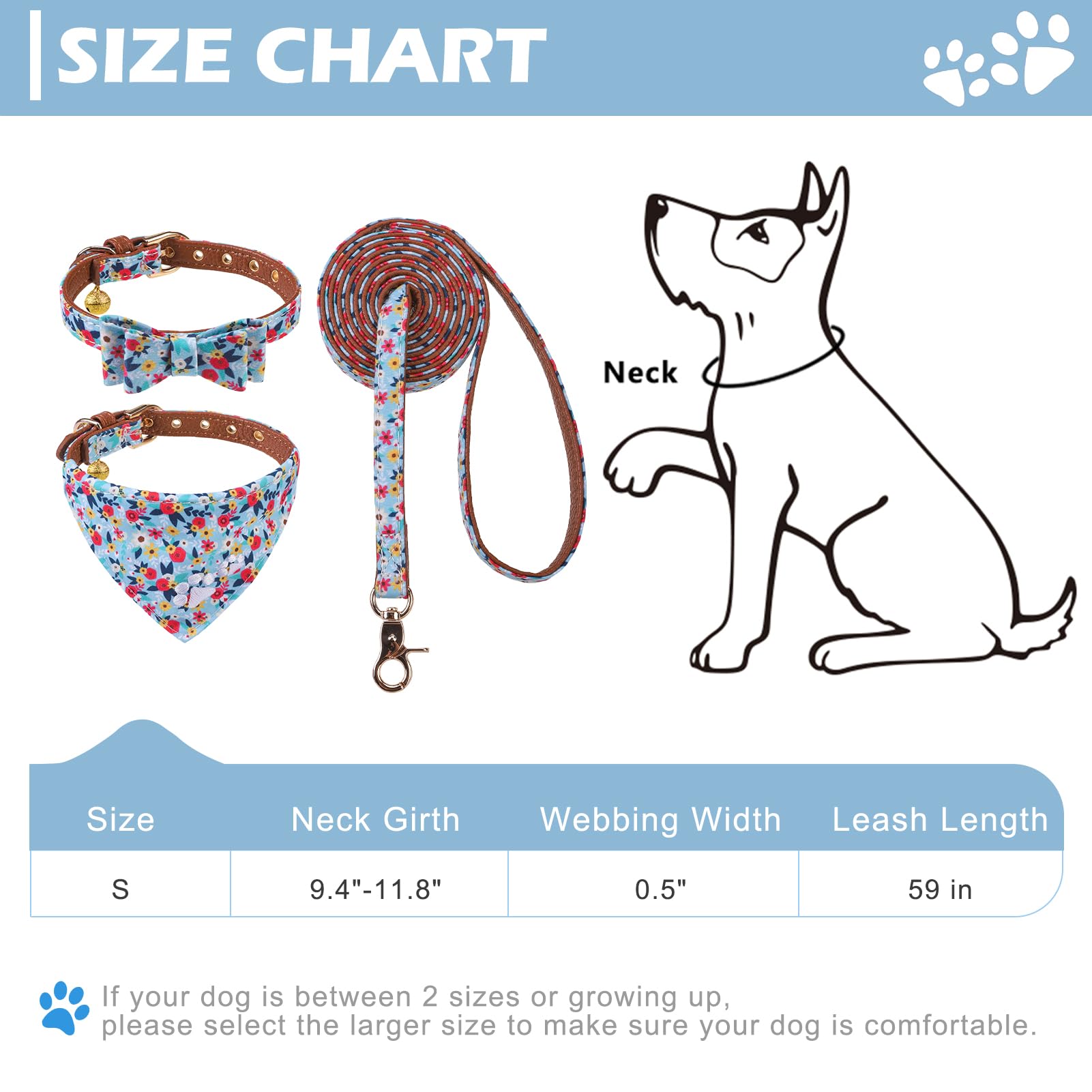 Expawlorer Puppy Collar And Leash Set - Embroidery Floral With Cute Flower Bow Tie, Bandana And Bell For Dogs Cats Outdoor Walki