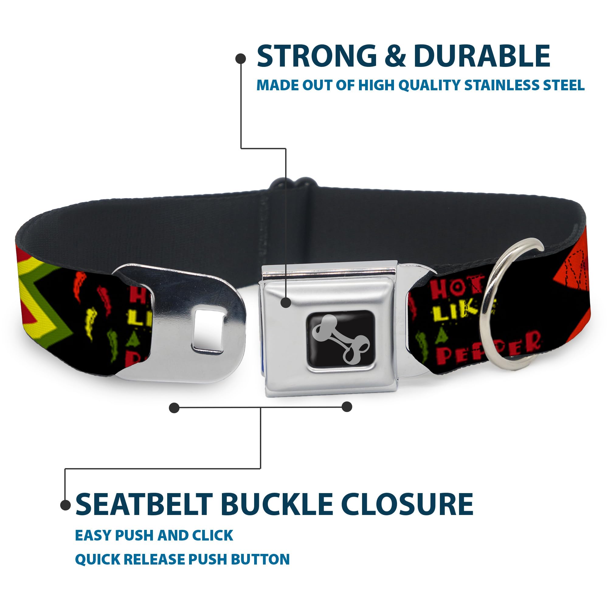 Buckle-Down Seatbelt Buckle Dog Collar - Hot Like A Pepper - 1'' Wide - Fits 15-26'' Neck - Large