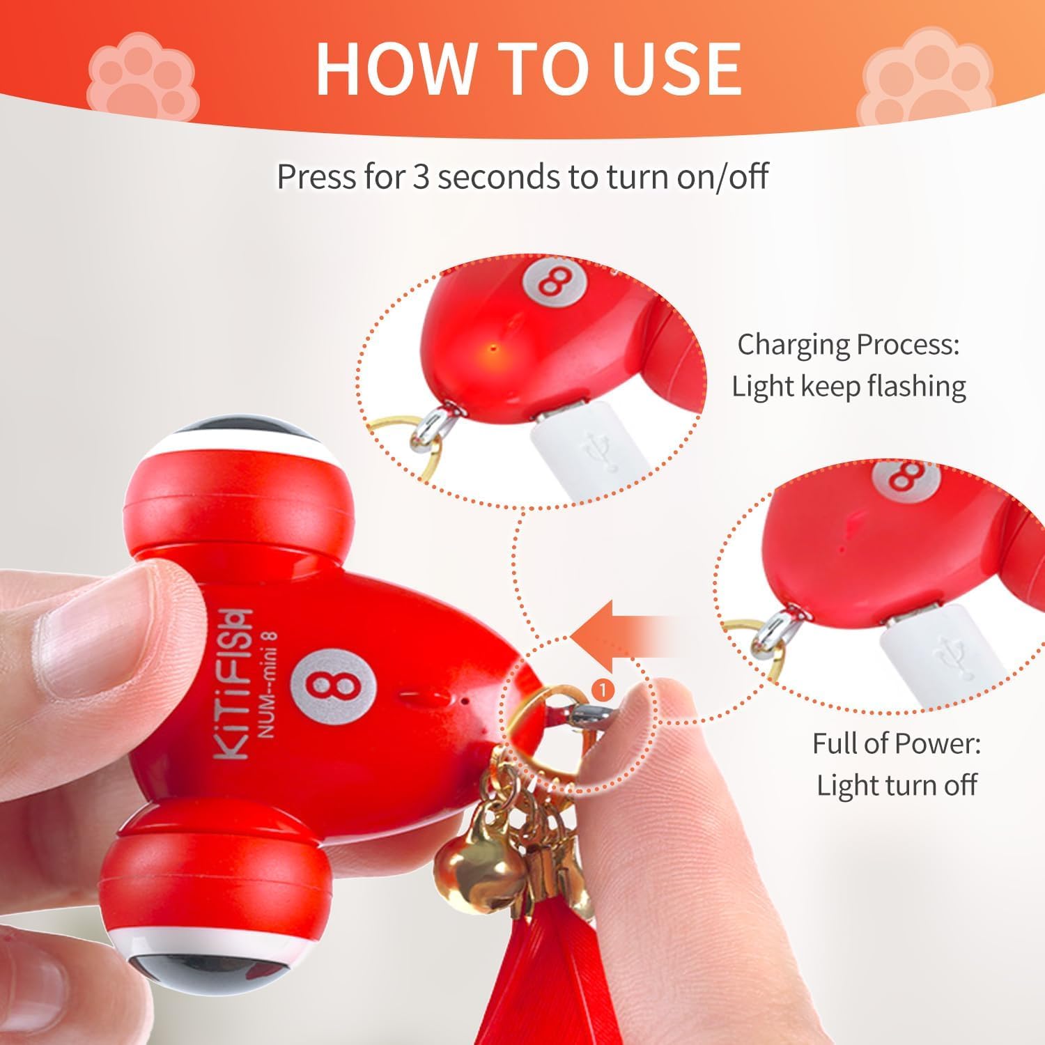 Duasdne Interactive Cat Toys The Kitifish Rechargeable Automatic Cat Toy For Indoor Cats With Feather And Bell Fast Rolling On H