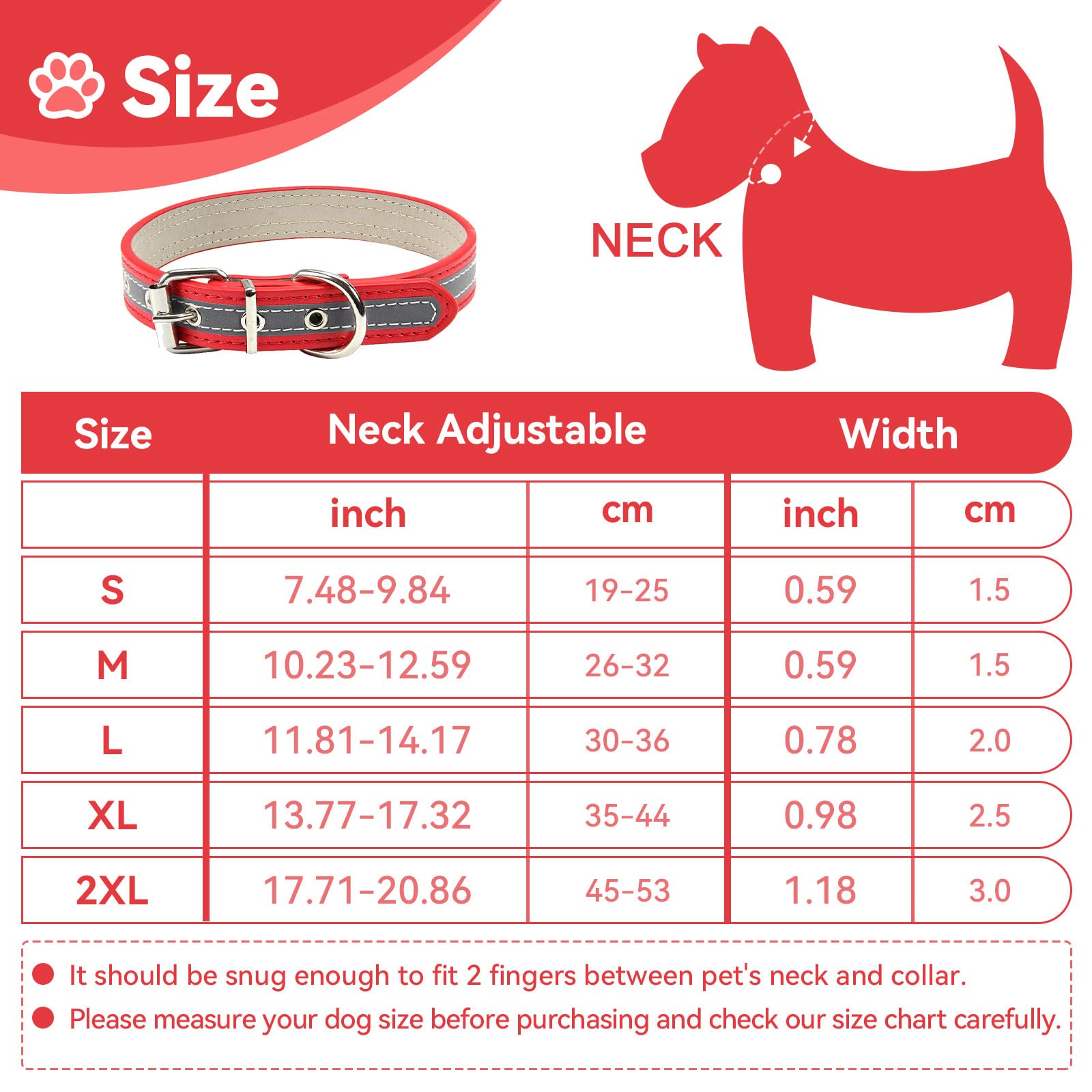 Petcare Reflective Dog Collar With Cute Paw Rivet Studded Funny Soft Pu Leather Adjustable Puppy Dog Collars For Small Medium Large Dogs Cats (Red,Medium)