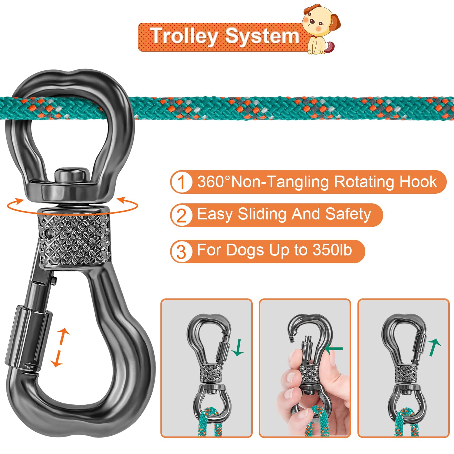 Xiaz Dog Tie Out Cable For Camping, 50Ft Portable Overhead Trolley System For Dogs Up To 200Lbs,Dog Lead For Yard, Camping, Park