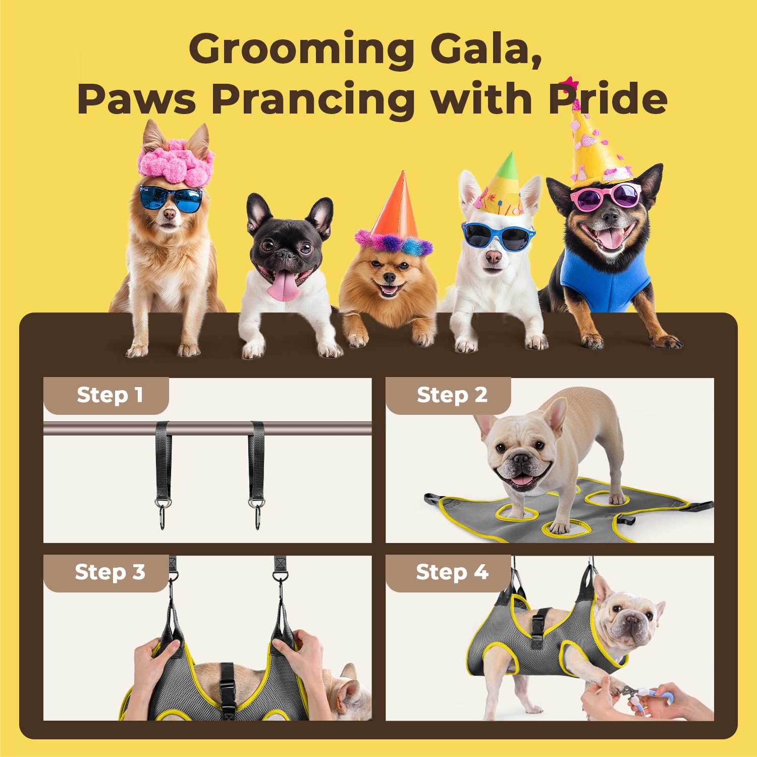 Dog Grooming Hammock, Pawlify Comfy Cat Dog Hammock For Nail Trim, Cute Dogs Grooming Harness With Pet Nail Clipper Trimmer (Dar