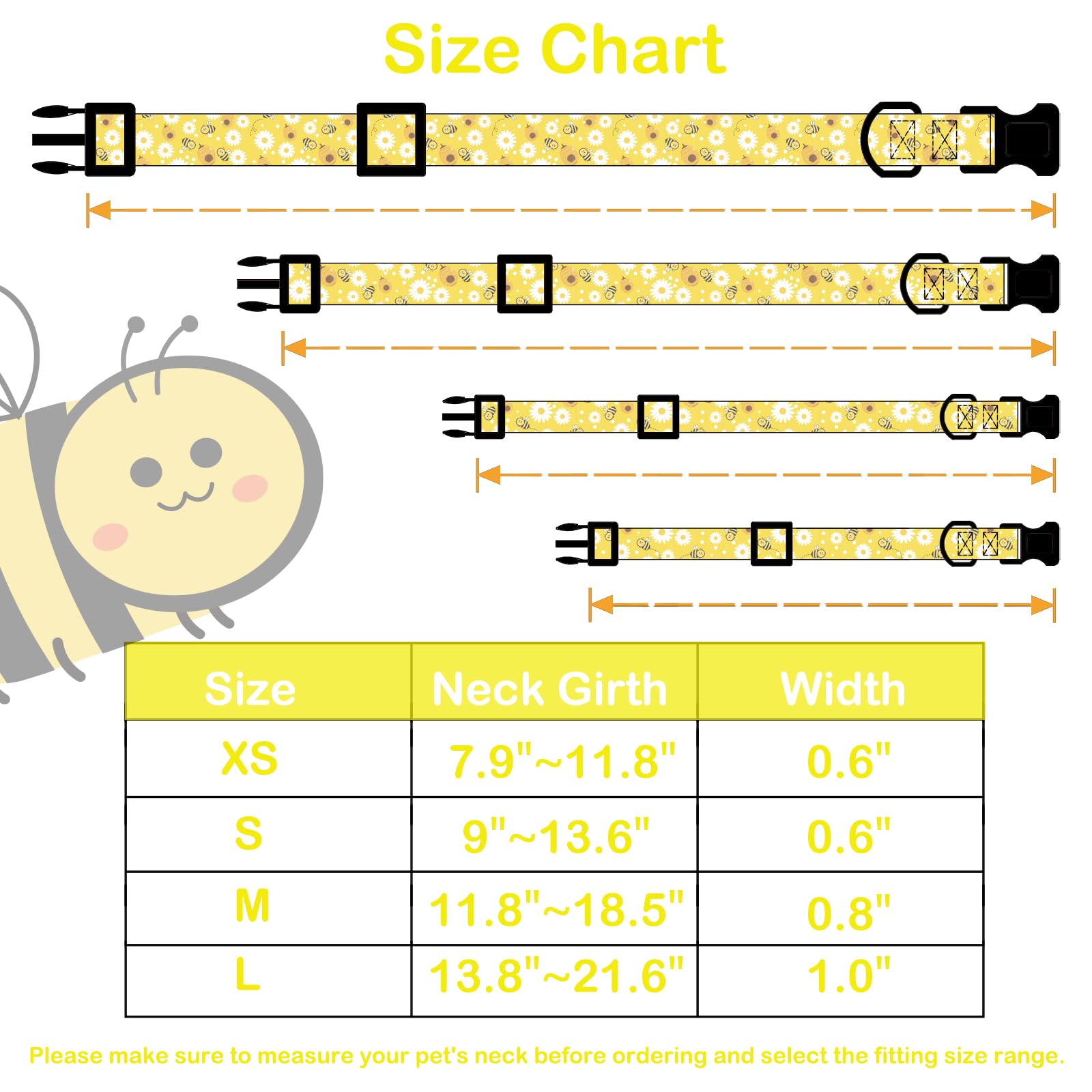 Faygarsle Dog Collar For Small Medium Large Dogs Yellow Puppy Collars For Female Dogs Floral Bee Daisy Patterned Pet Collars For