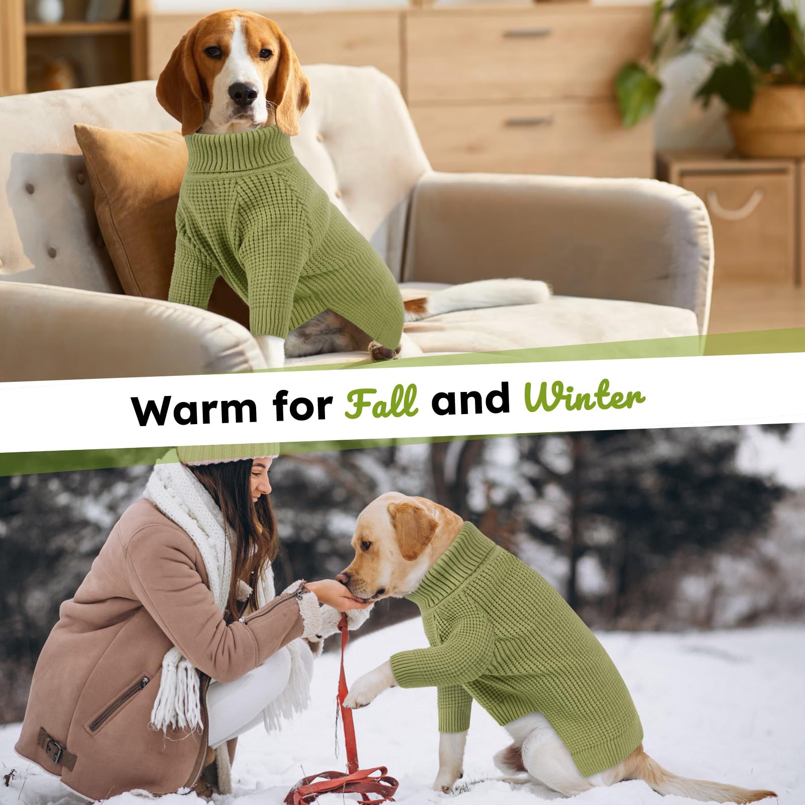 Queenmore Large Dog Sweater, Long Sleeve Dogs Sweater With Check Pattern, Fall Winter Warm Dog Sweaters For Large Breeds, Solid