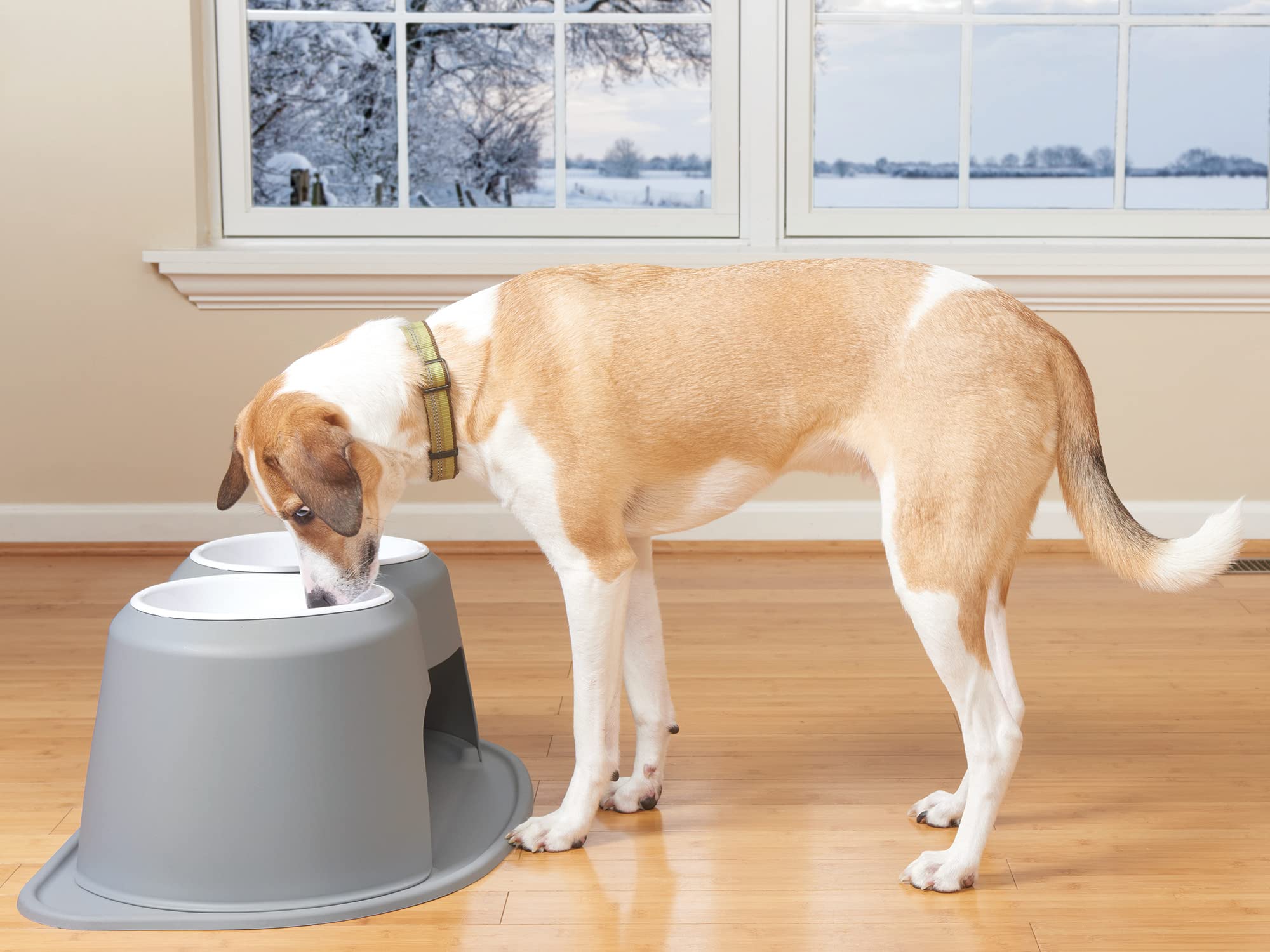 Weathertech Double High Pet Feeding System W/Plastic Dog/Cat Bowls - 10 High Stand Light Grey (Pdhc6410Lglg)