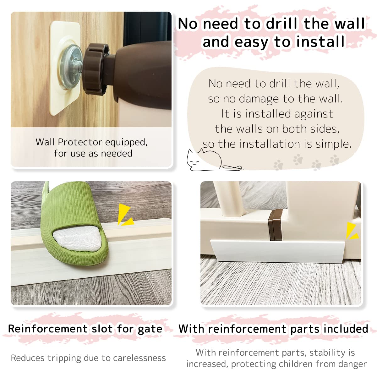 Lumizone Extra Tall Cat Gate 61.02' High Pressure Mounted Extra Wide 34.06'-38.38' (17Sizes) 1.37' Gap No Drilling Auto-Close Tall Pet Gate For Dogs (Cream, 34.06'-38.38'/86.5-97Cm)