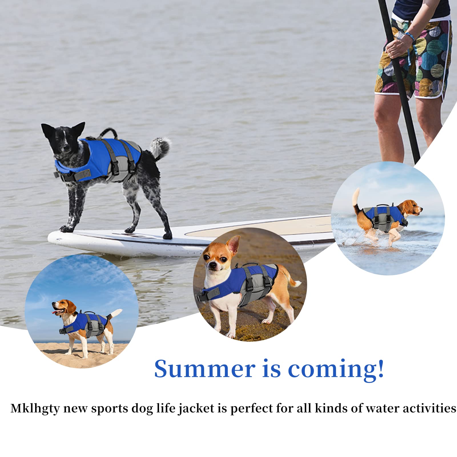 Mklhgty Dog Life Jacket, Reflective Adjustable Dog Life Vest With Rescue Handle For Swimming And Boating, Ripstop Pet Safety Lif