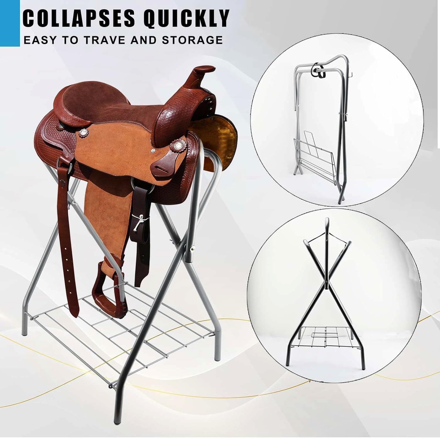 Hdyegy 2 Pack Portable Folding Horse Saddle Stand For English & Western Saddles, 28' L X 19' W X 37.5' H, Silver