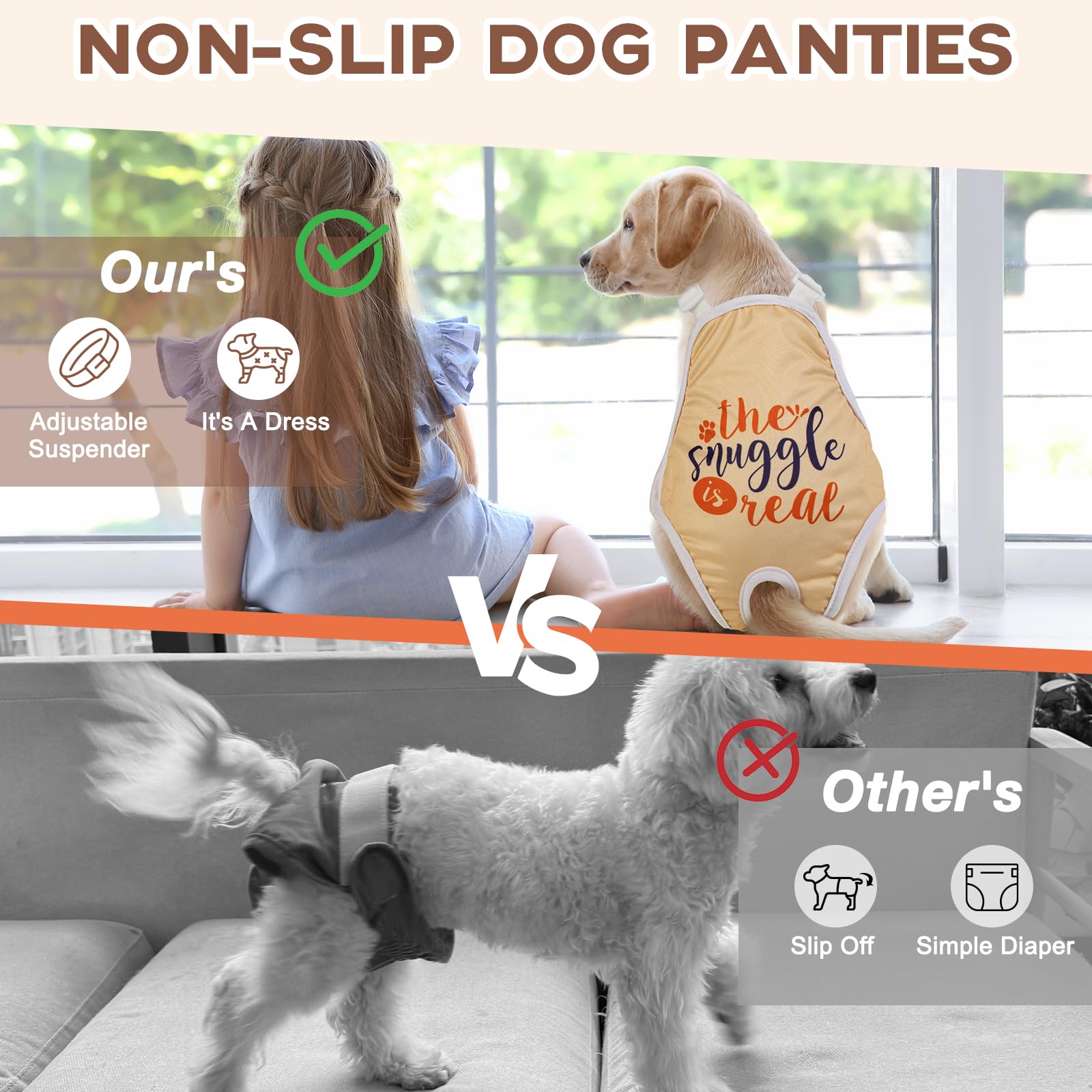 Docuwee 3 Pack Washable Dog Diapers Female Sanitary Panties With Adjustable Suspender, Reusable Puppy Period Panties, Super Abso