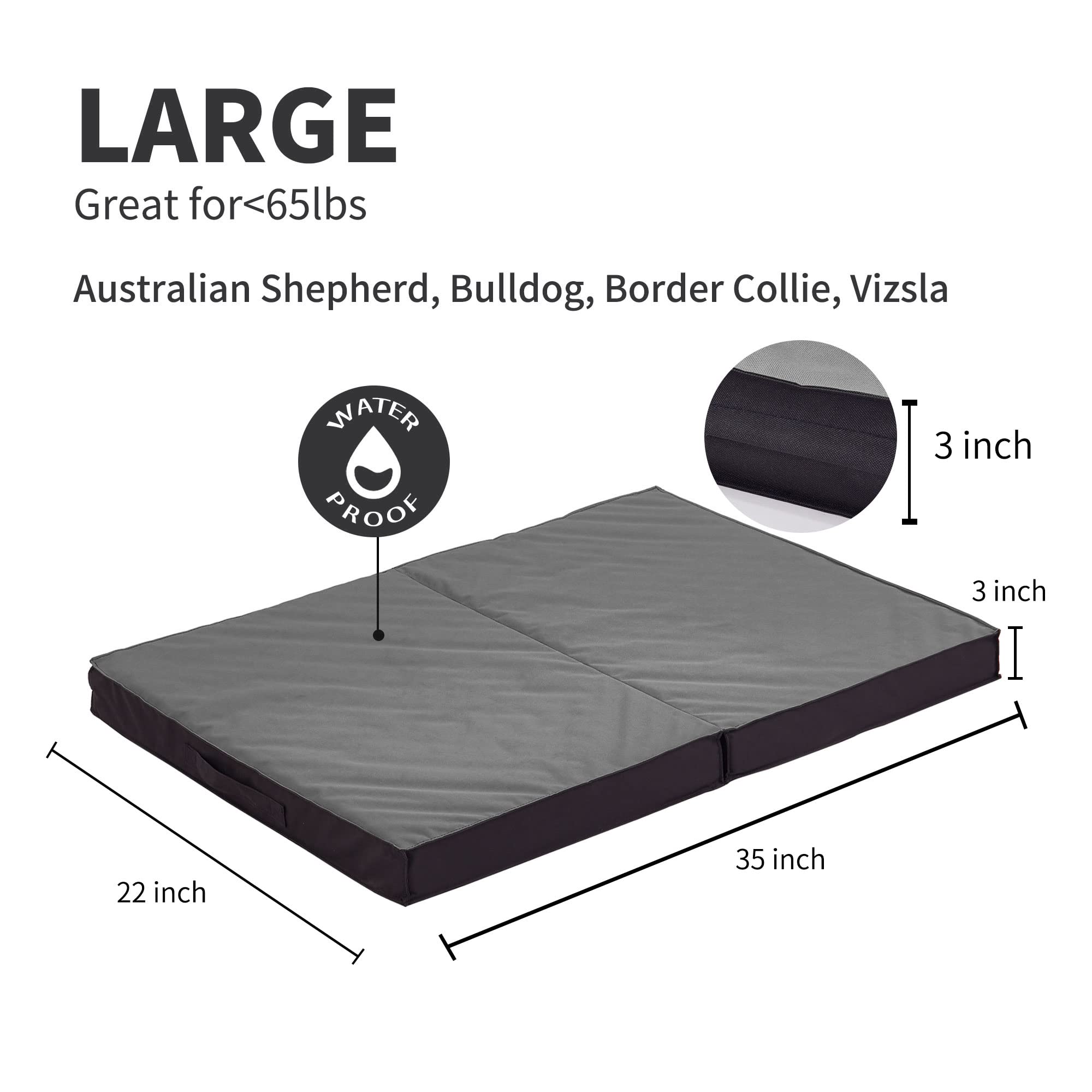 Petabby Outdoor Beds For Large Dogs, Waterproof With Washable Cover, Foldable Cooling & Orthopedic: 35In All Weather