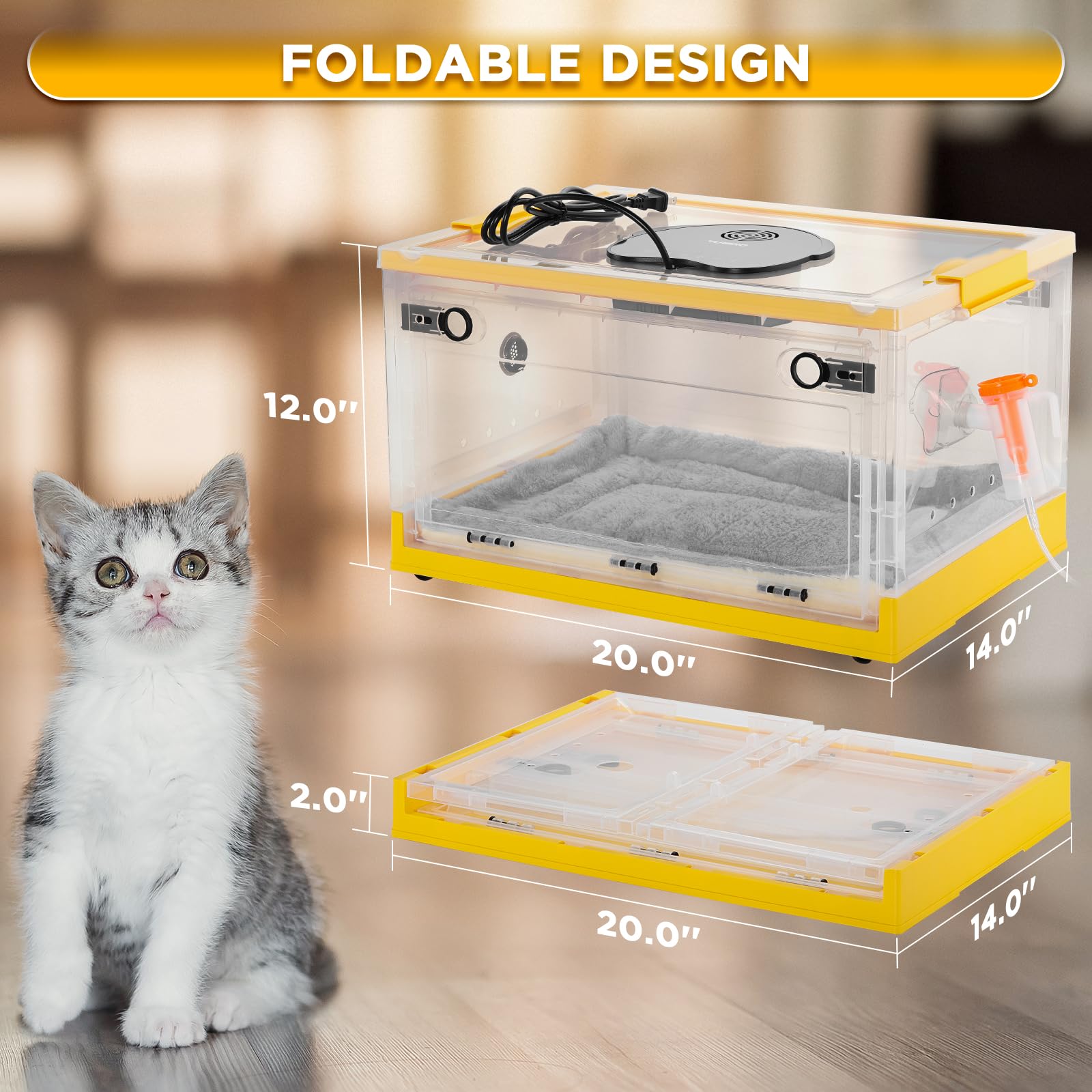 TURBRO 55L Pet Incubator, Precision Temperature Control for Puppy & Kitten Care, with Adjustable Fan Speed, Multifunctional LED