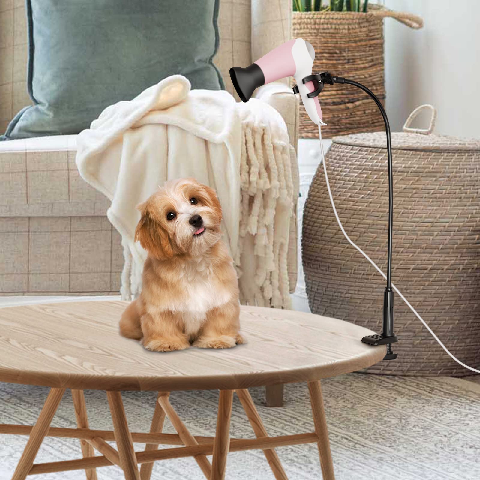 Linkidea Hair Dryer Stand, 360 Degree Rotating Blow Dryer Holder Hands-Free, Gooseneck Bracket With Clamp Mount For Dog Cat Grooming Home Salon
