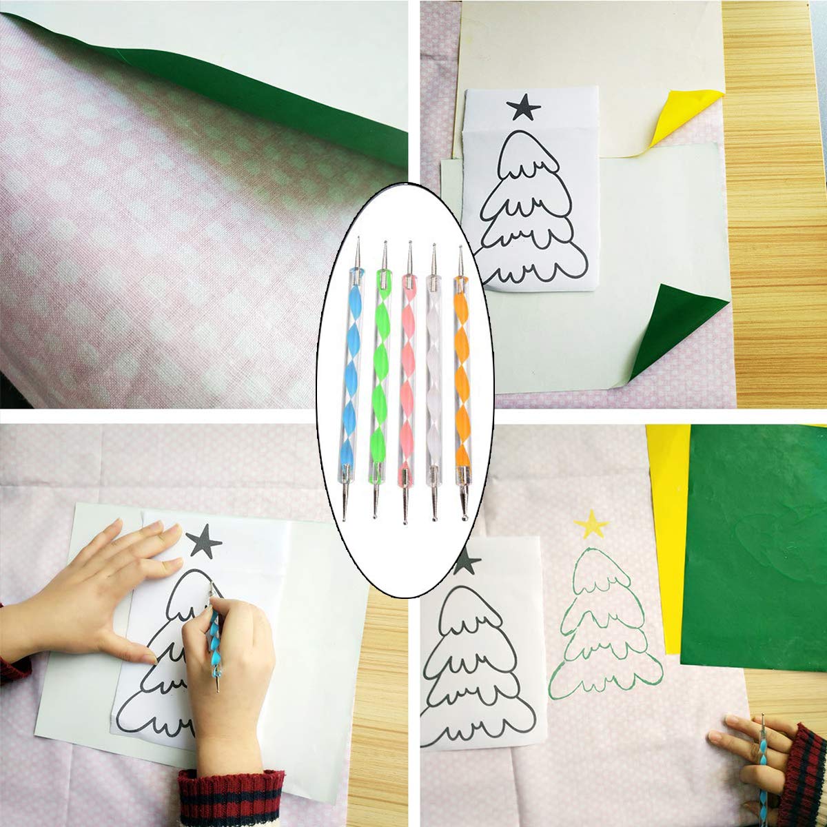 100 Sheets Carbon Transfer Paper,Tracing Paper Carbon Graphite Copy Paper With 5 Pieces Embossing Styluses Stylus Dotting Tools