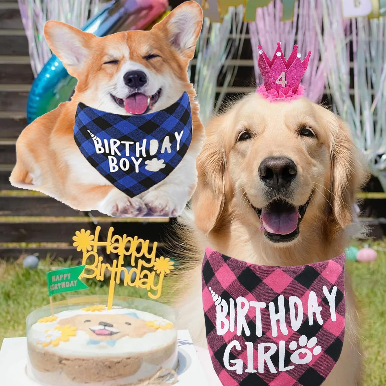 Dog Birthday Party Supplies,Birthdays Girl Dogs Bandana,Dog Birthday Scarf Hat With Numbers Fits Dogs With Neck Circumference Le