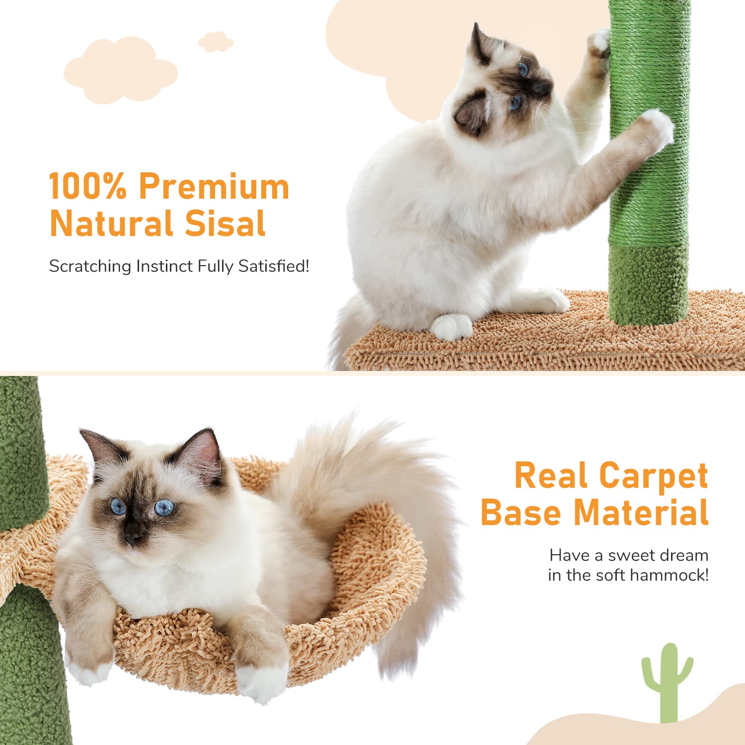 Pawz Road Cat Tree, Cactus Floor To Ceiling Cat Tower With Adjustable Height(95-108 Inches), 5 Level Cat Climbing Tower With Coz
