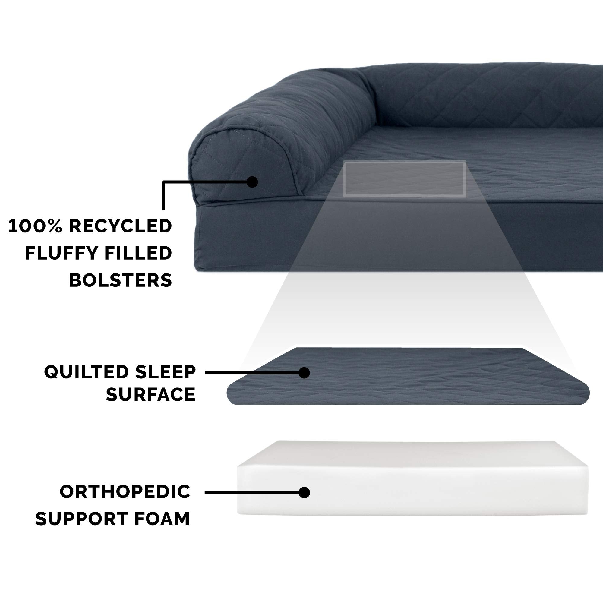 Furhaven Orthopedic Dog Bed For Large Dogs W/ Removable Bolsters & Washable Cover, For Dogs Up To 125 Lbs - Quilted Sofa - Iron Gray, Jumbo Plus/Xxl