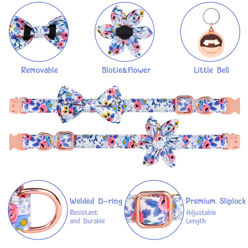 Ainiv Dog Collar And Leash Sets, Flower Girl Floral Pattern Engraved Pet Collars With Adjustable Strong Gold Buckle Collars With