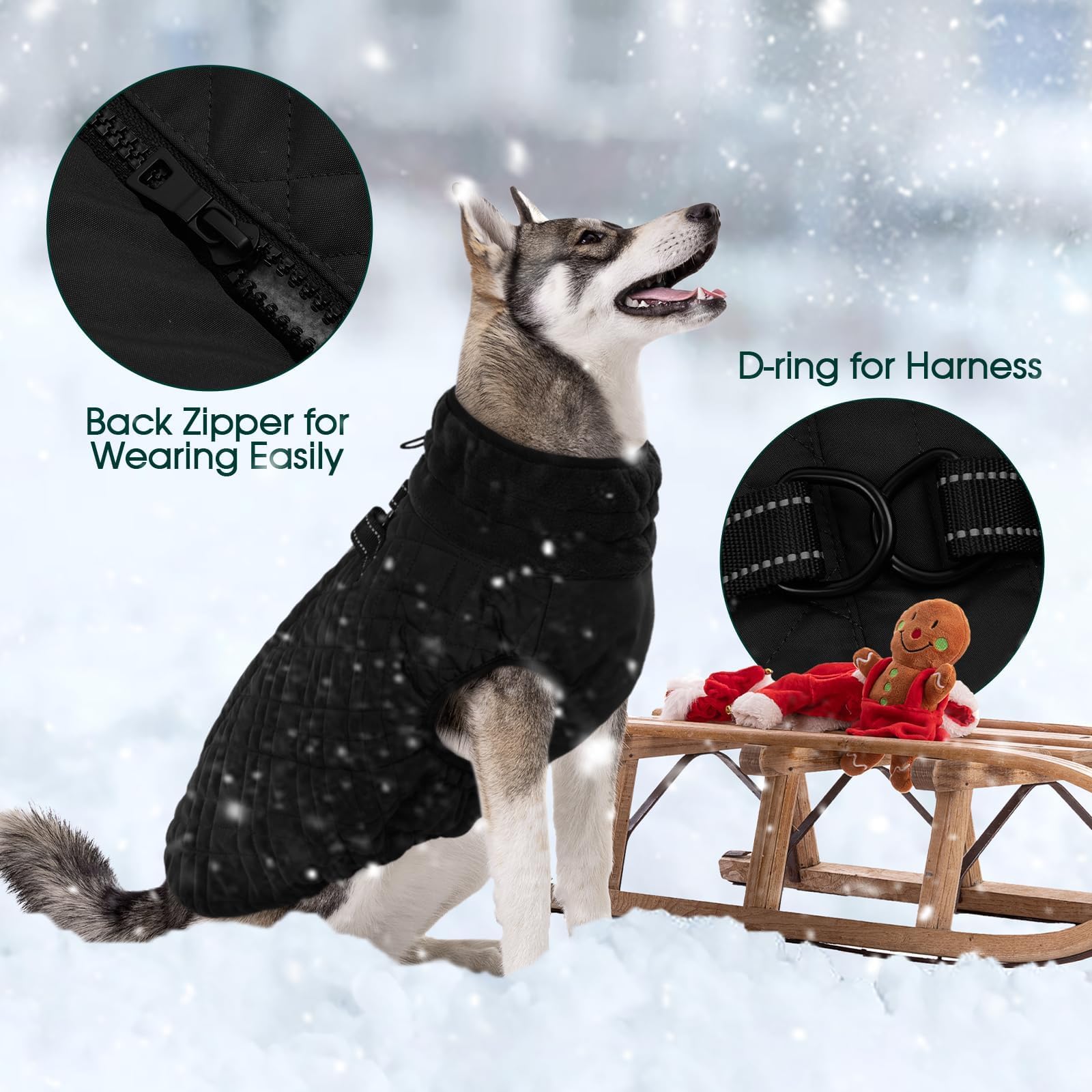 Kuoser Winter Dog Coat - Medium Dogs, Cold Weather Coats, Doggie Jacket & Snow Jacket For French Bulldog, Boston Terrier - Black