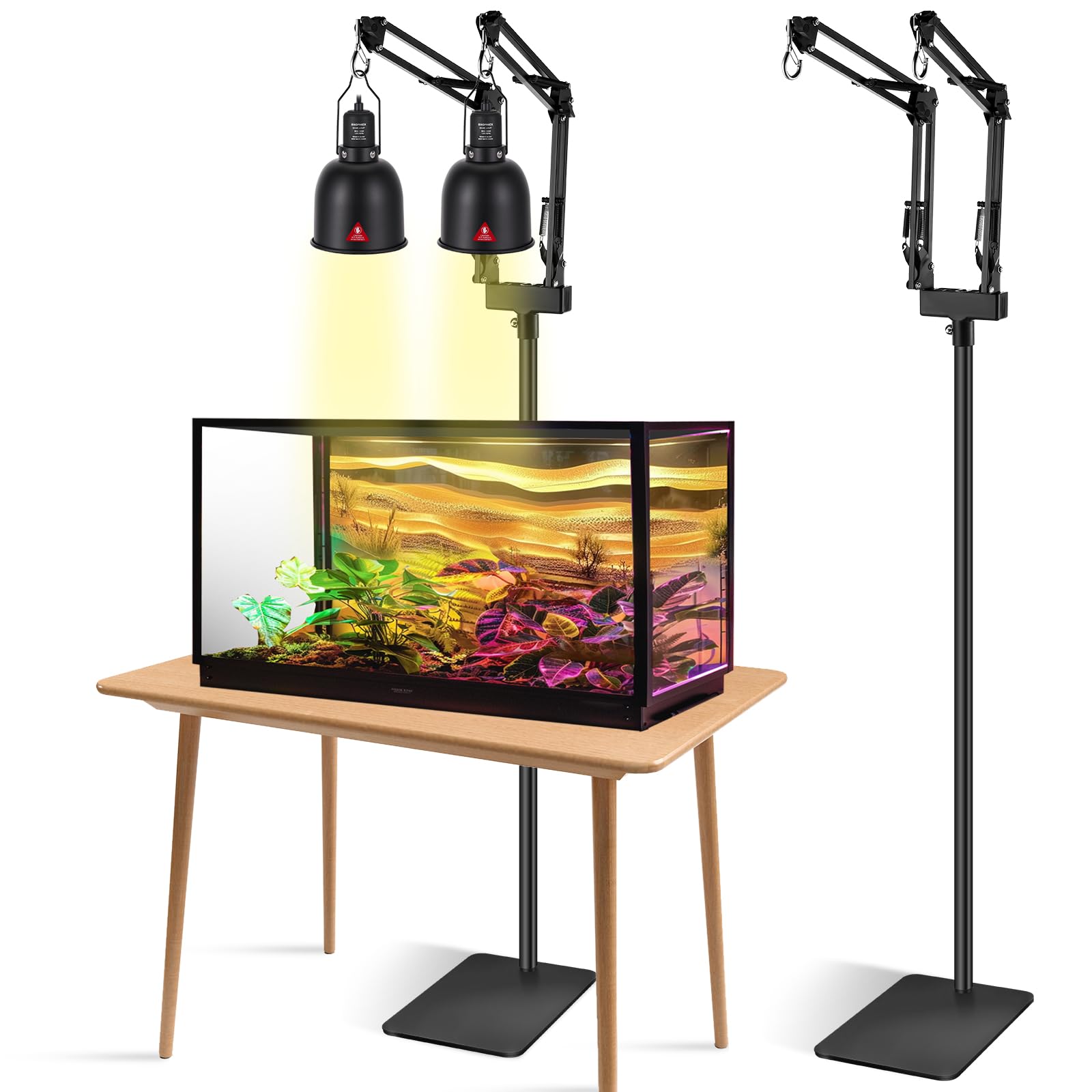 DXOPHIEX Dual Reptile Lamp Stand Reptile Light Stand with Two Flexible Brackets,Height Adjustable (15.7inch to 74.3inch) Reptile