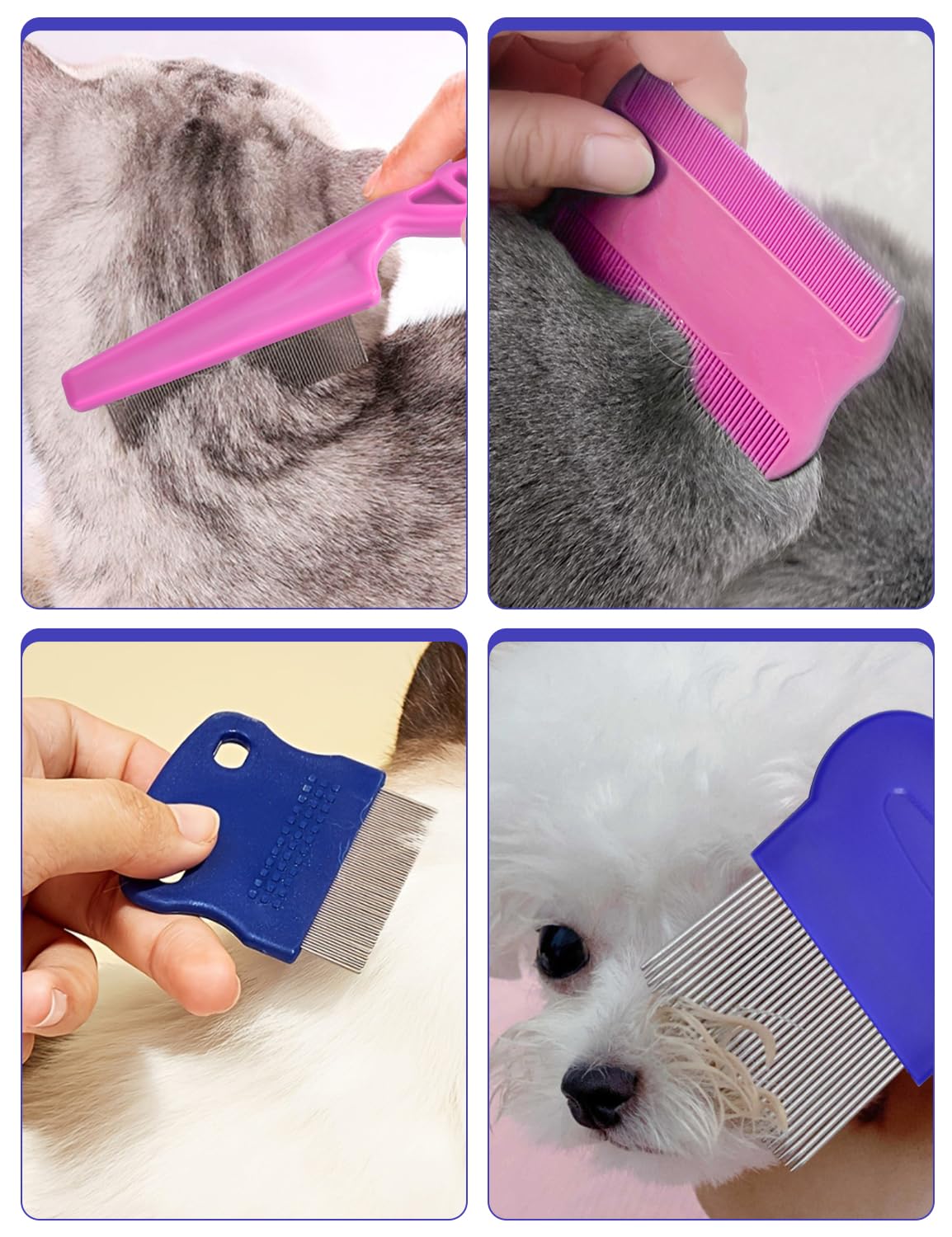 Flea Comb For Cats Dogs, 8 Pack Flea And Lice Grooming Comb Set For Cats, Pet Grooming Tools For Small, Medium & Large Pets (Pin