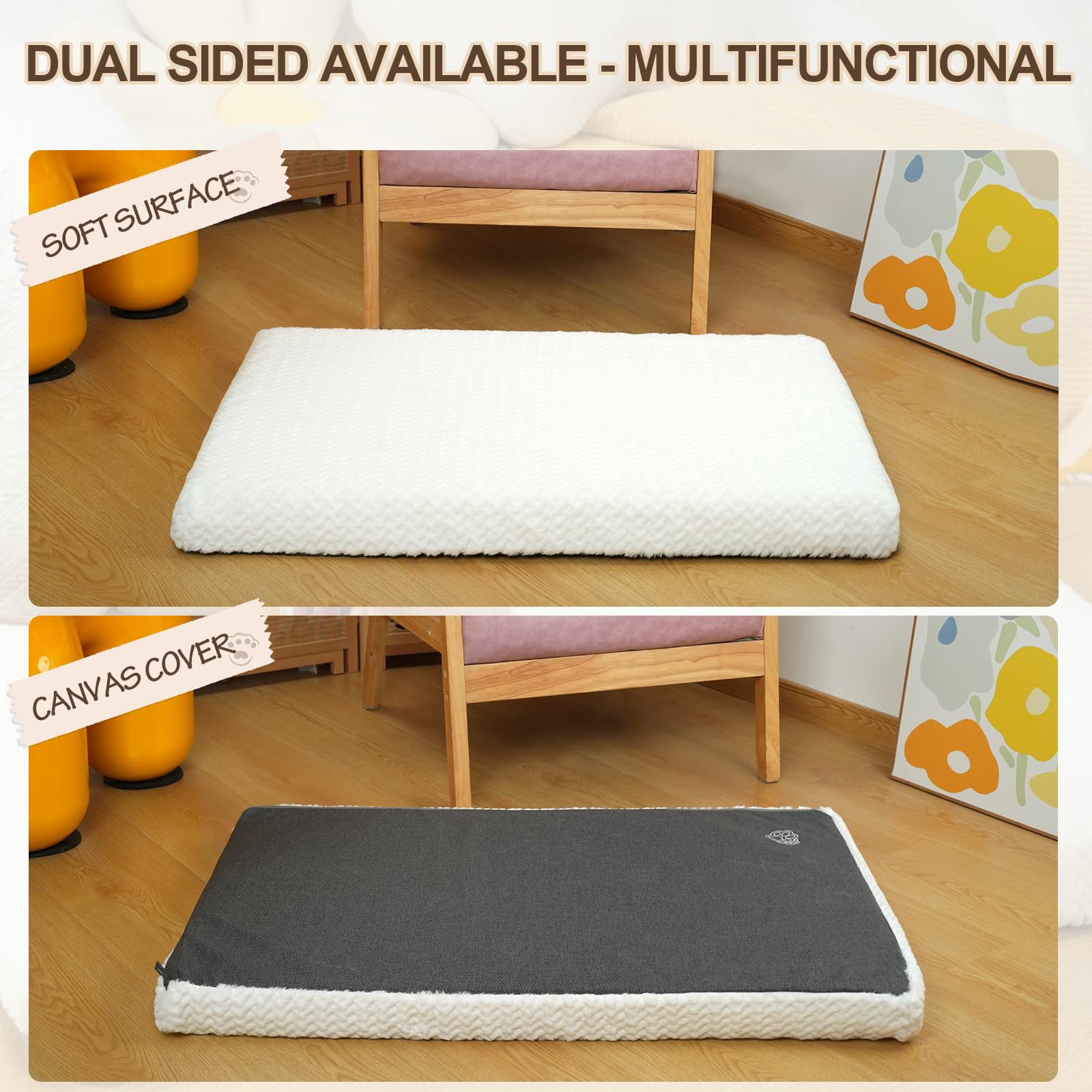 Empsign Dog Crate Pad, Deluxe Plush Machine Washable Dog Mat, Removable Cover, Sleeping Mat Cushion Bed, 35''X 22''X 3'', White