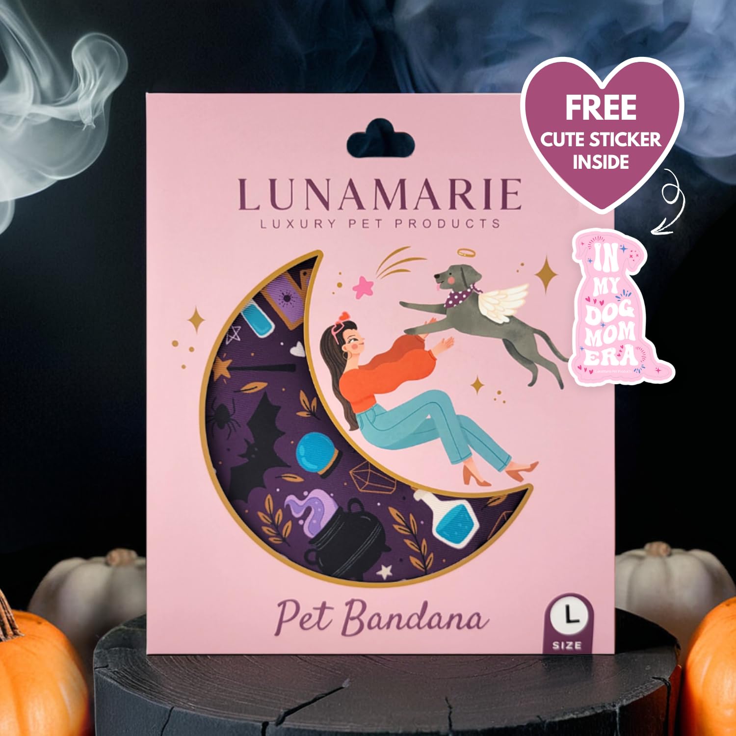 Lunamarie - Luxury Pet Birthday Bandanas -Premium & Silky Poly Fabric | 100% Handmade | Custom Shape Dual Layered (Bewitched, La