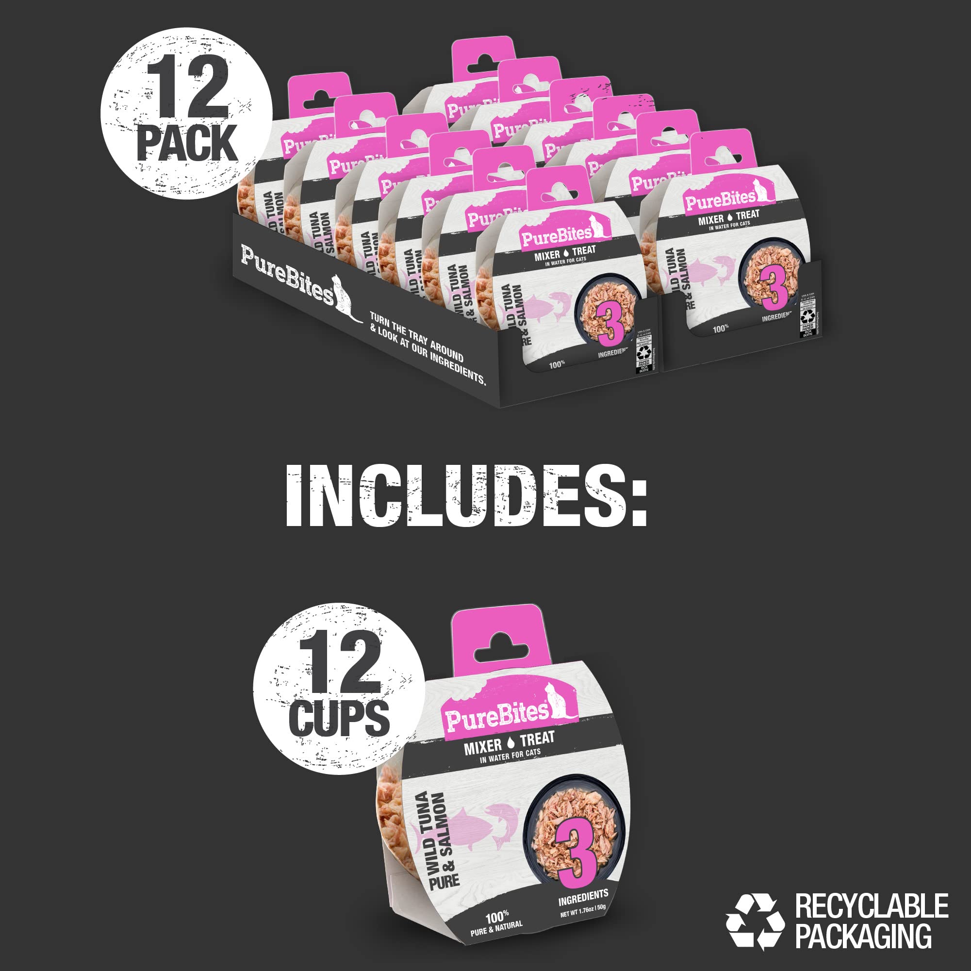 PureBites Tuna & Salmon Mixers for Cats, only 3 Ingredients, case of 12