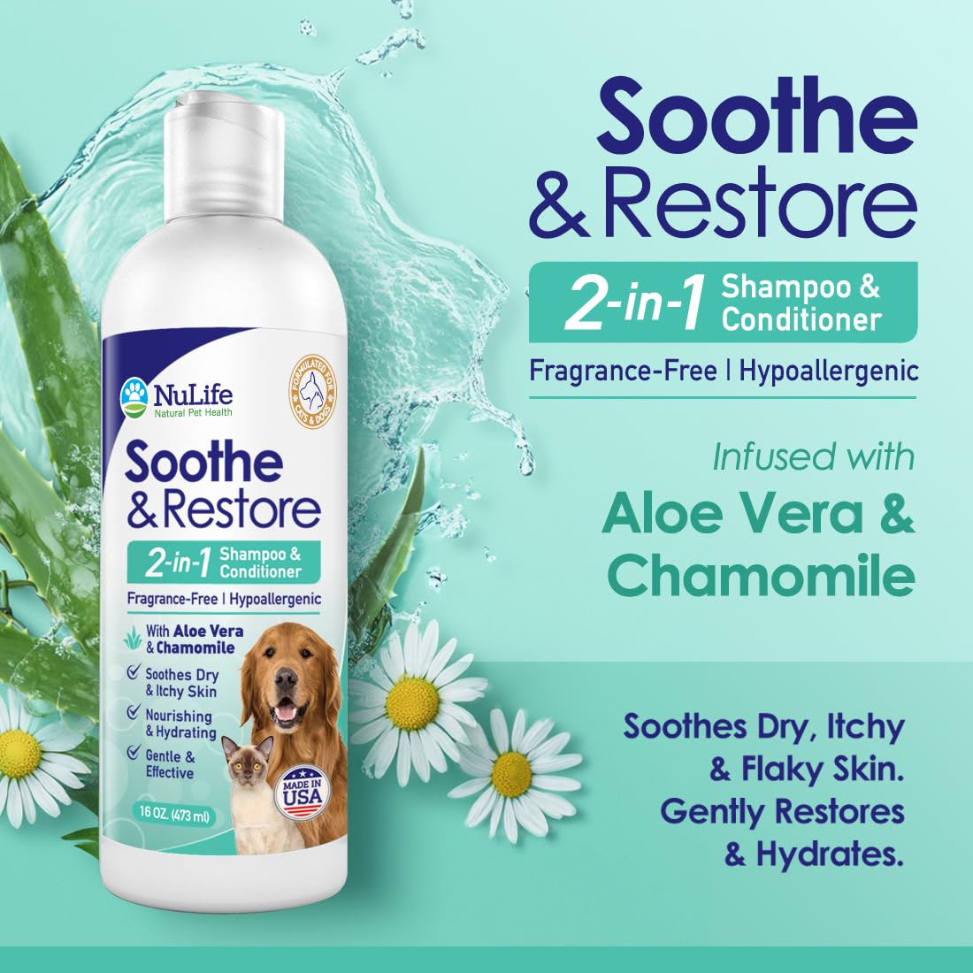 2-In-1 Dog Shampoo And Conditioner With Soothing Aloe Vera & Chamomile, Sensitive Skin, Fragrance-Free, Hypoallergenic Formula P