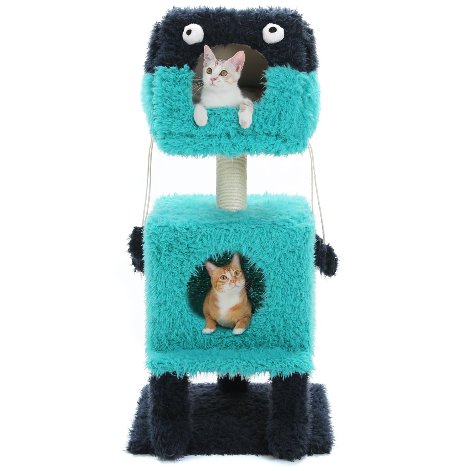 Pawz Road Cartoon-Themed Cat Tree, 2 In 1 Modern Cat Tree Tower With 2 Large Cat Condos, 3-Level Robot Artistic Modeling Cat Fur