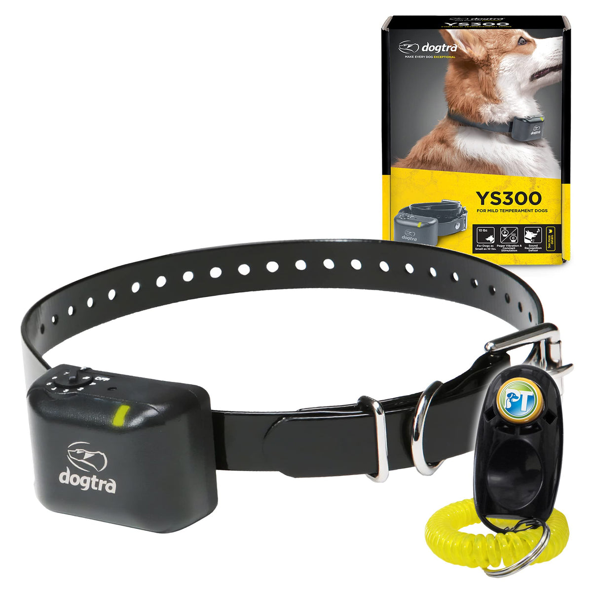 Dogtra Ys300 Anti Bark Dog Collar For Small And Medium Dogs, Adjustable 6 Stimulation Levels, Vibration Warning, Low To Medium Output, Waterproof, Rechargeable W/Petstek Clicker