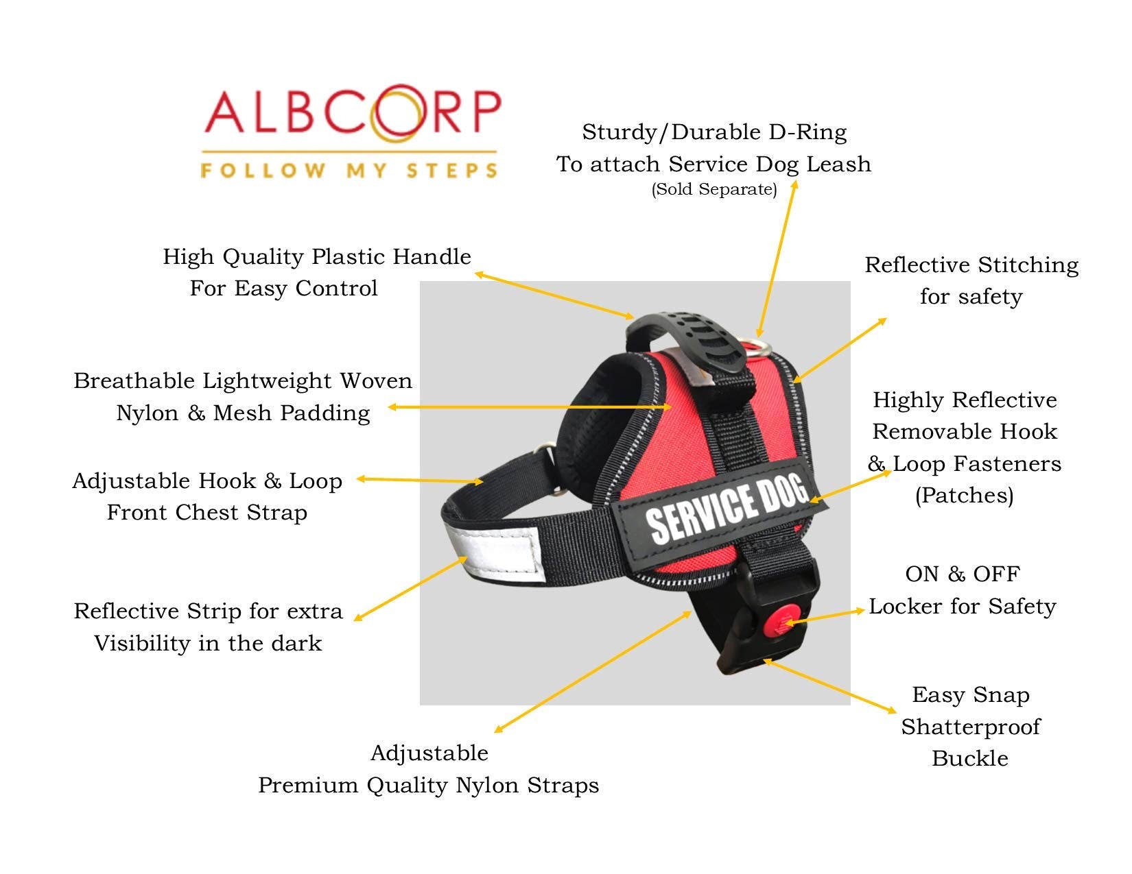 Albcorp Service Dog Vest Harness - Reflective - Woven Polyester And Nylon, Comfy Mesh Padding - Sizes From Xxs To Xl - Service Dog Patches Included. Red Camo, Extra Small