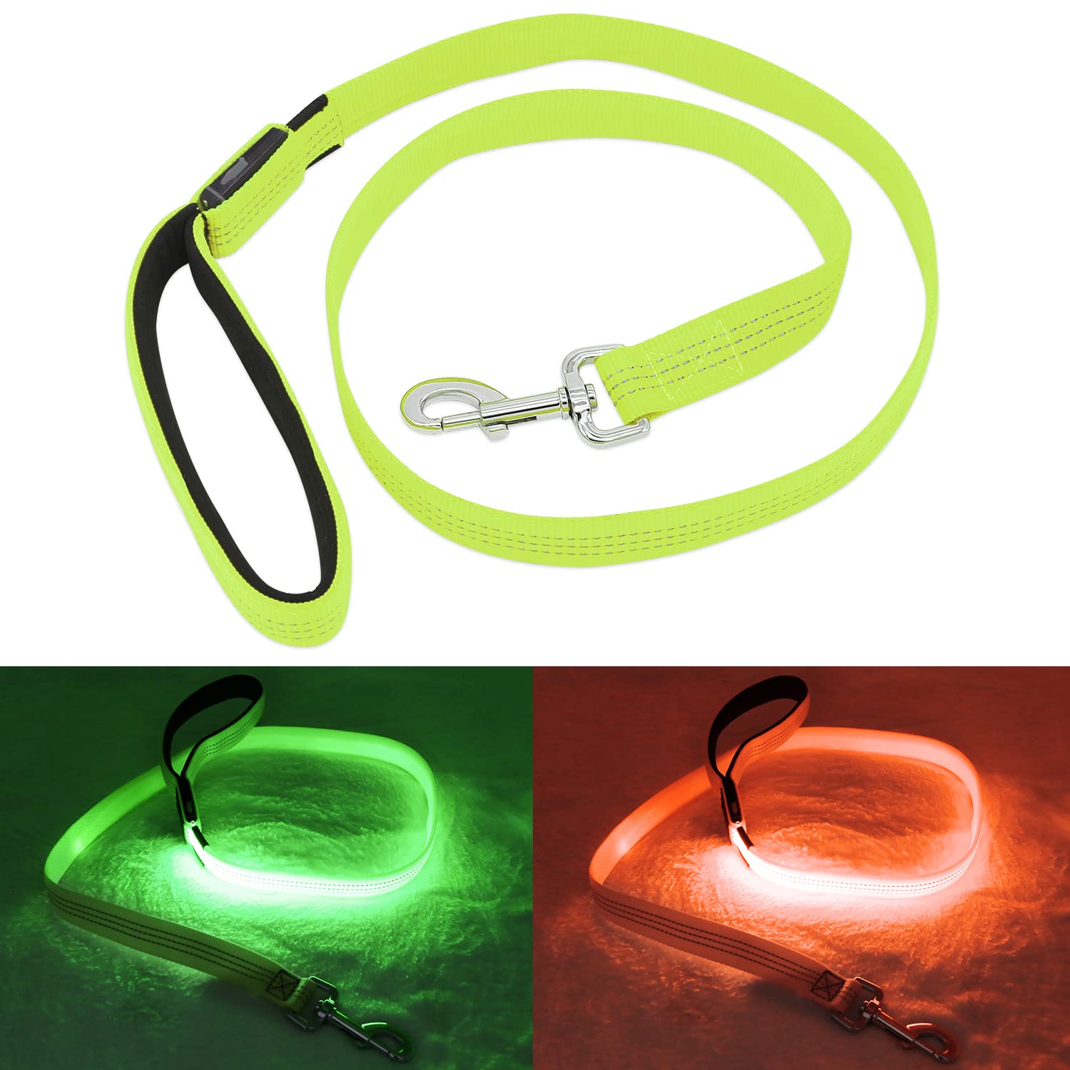 Bseen Light Up Dog Leash, Refelctive Led Dog Leash Rechargeable Glowing Pet Lead Safety Dog Lights For Night Walking (4 Ft, Reflective Green)