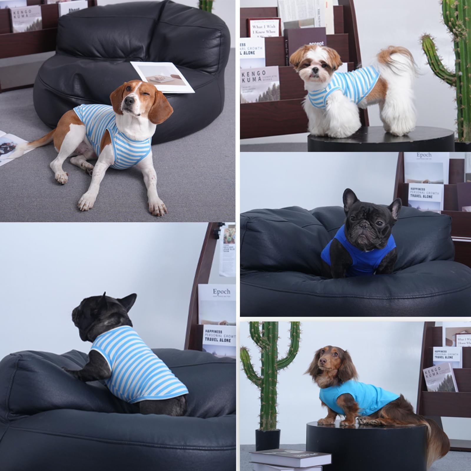 3 Pack Blue Striped T Shirts For Small Dogs,Lightweight Sleeveless Tee Set For Spring&Summer Keep Body Heat After Exercise,Breat